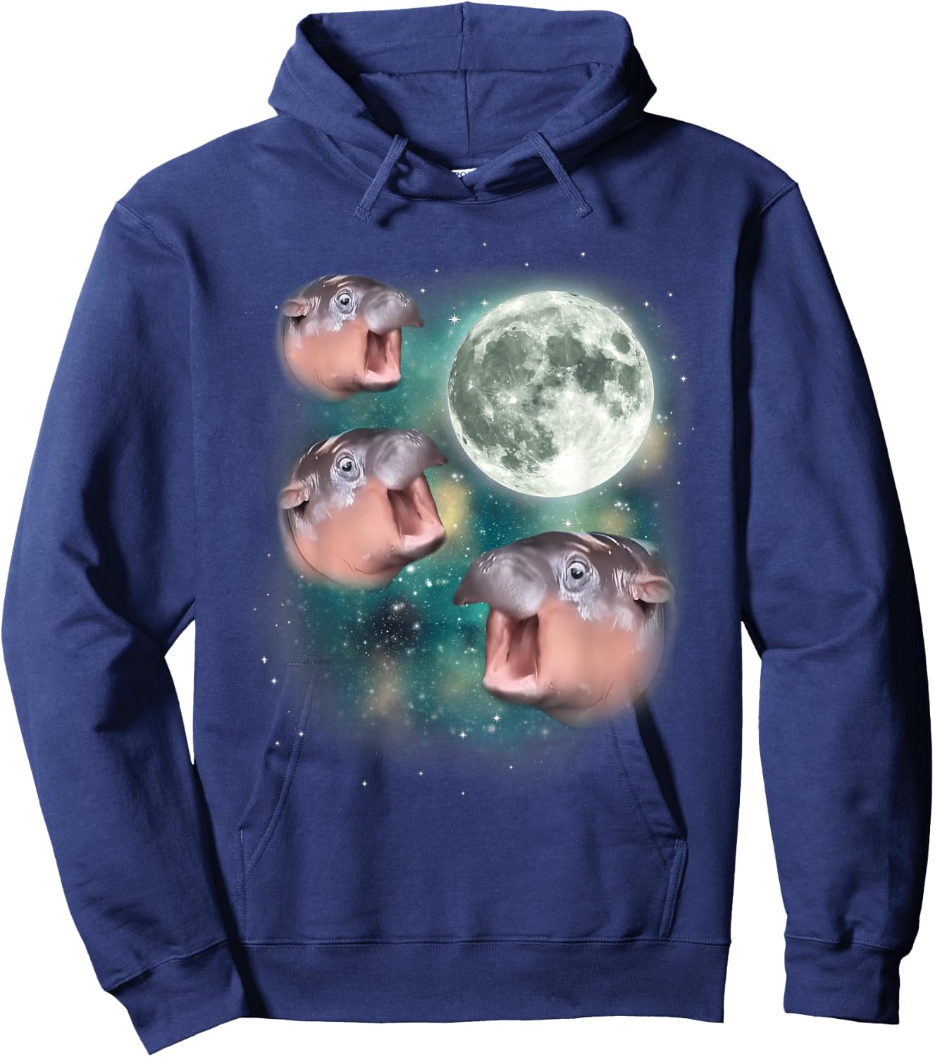 3 Moon-Deng | Baby Hippo Meme Funny Hippo Animal , black Hoodie - Hoodie | Navy