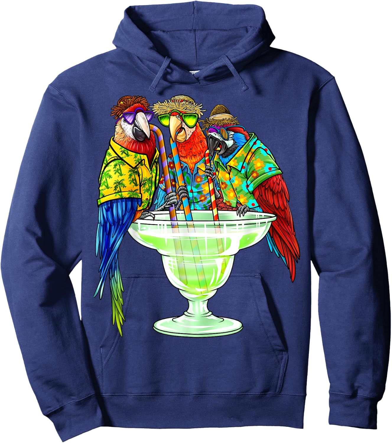 Parrots Drinking Margarita Hawaiian Vacation Birds Hoodie - Hoodie | Navy