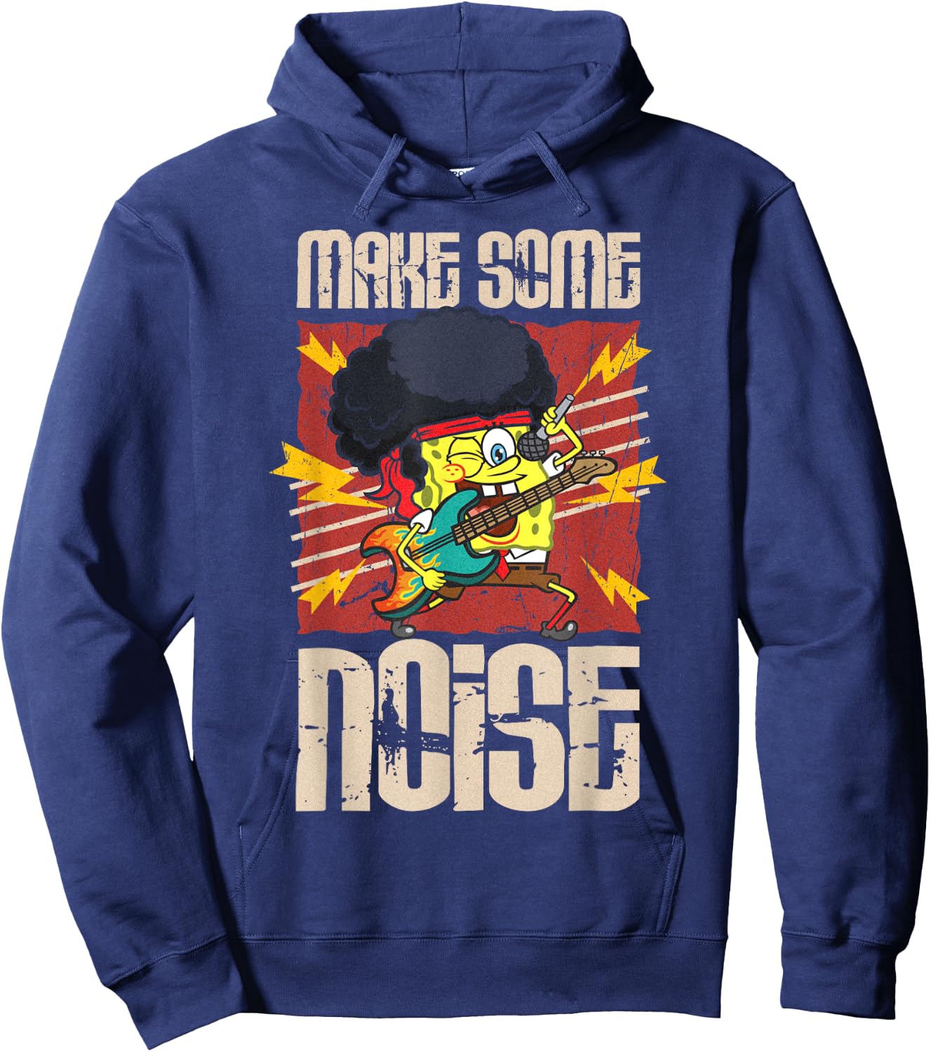 Mademark x SpongeBob SquarePants - SpongeBob Make Some Noise Rock and Roll Heavy Metal Retro Hoodie - Hoodie | Navy