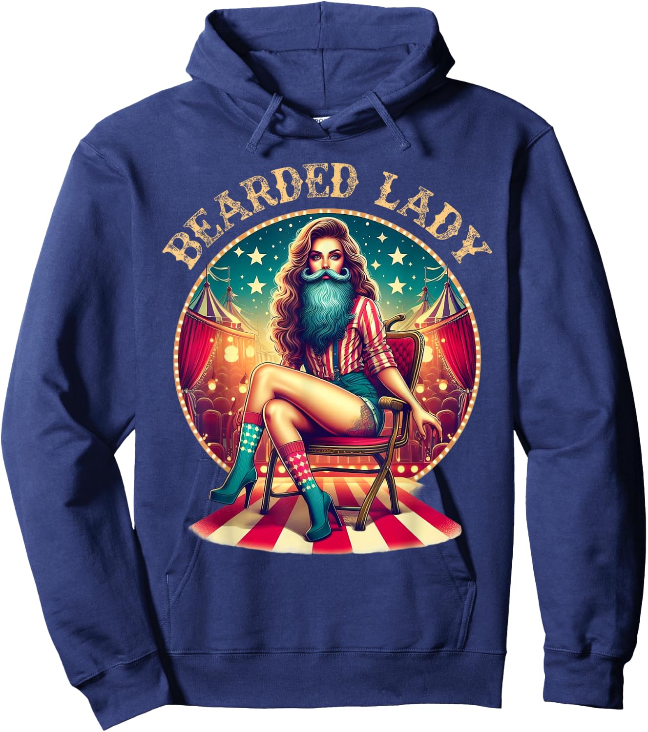 Bearded Lady Costume Circus Crew Vintage Carnival Party Hoodie - Hoodie | Navy