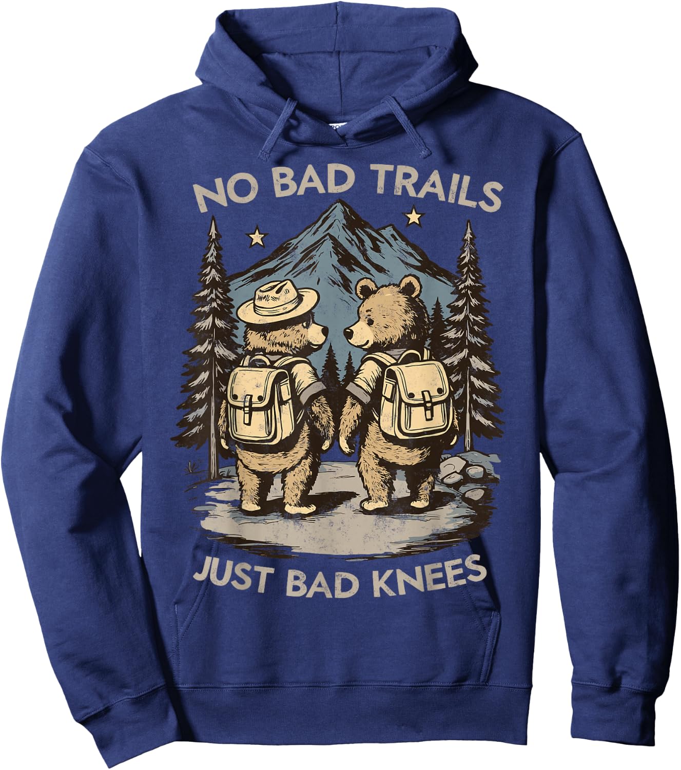 No Bad Trails Just Bad Knees Hiker Joke Hiking Bear Couple Hoodie - Hoodie | Navy