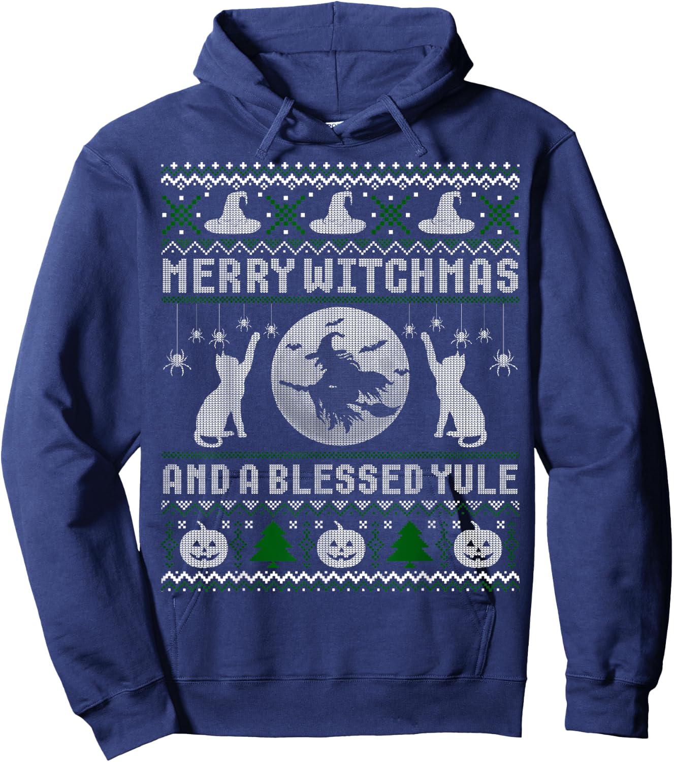 Merry Witchmas Cat Lover Ugly Christmas Sweaters Men Women Kids Hoodie - Hoodie | Navy