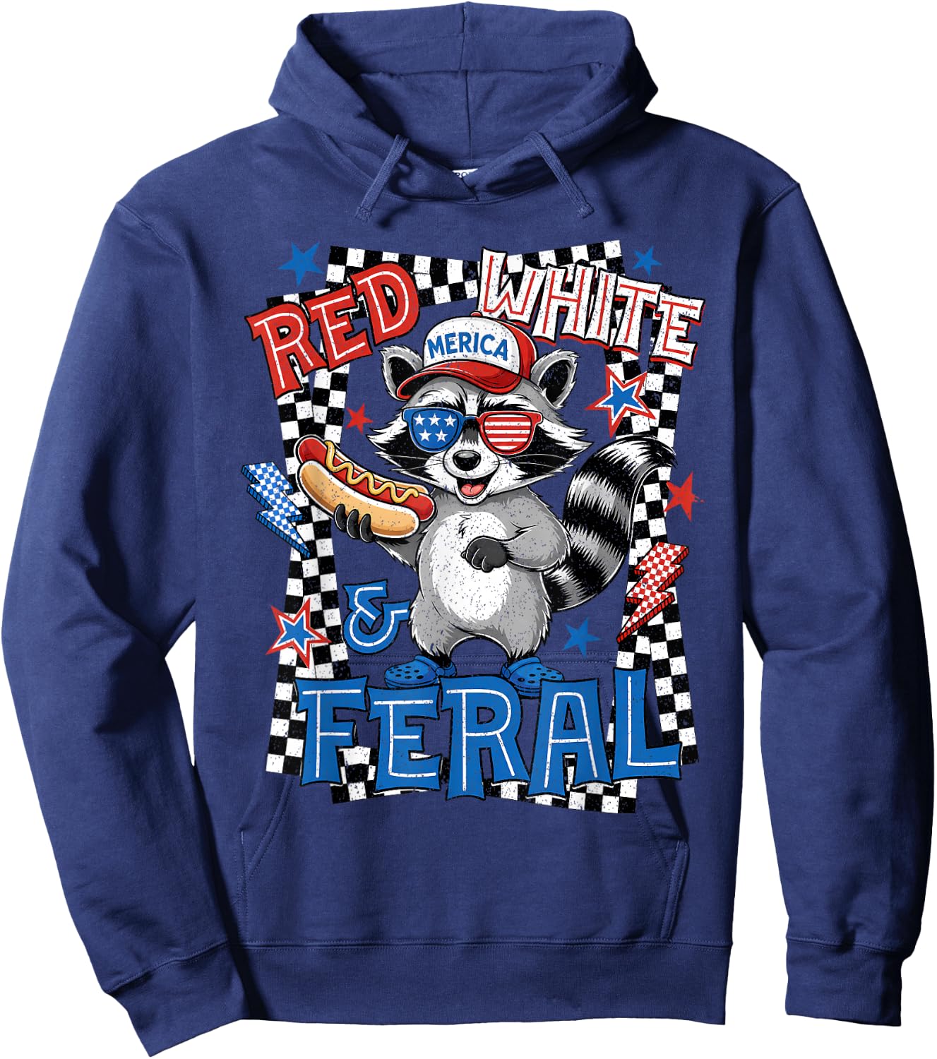 Red White & Feral American 1776-2026 Raccoon 4th of July Hoodie - Hoodie | Navy