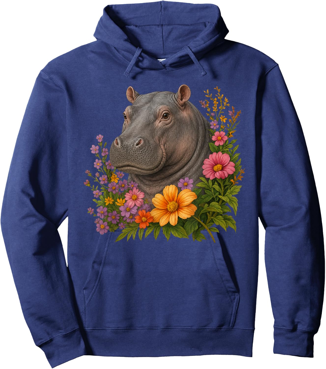 Hippopotamus Flower Floral Cute Hippo Lover Hoodie - Hoodie | Navy