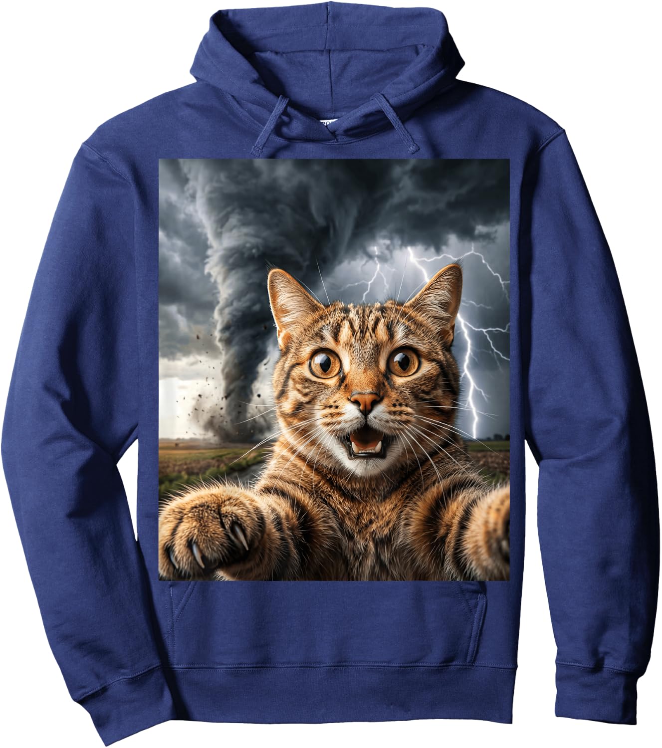 Funny Storm Chaser Cat Selfie Tornado Weather Hoodie - Hoodie | Navy