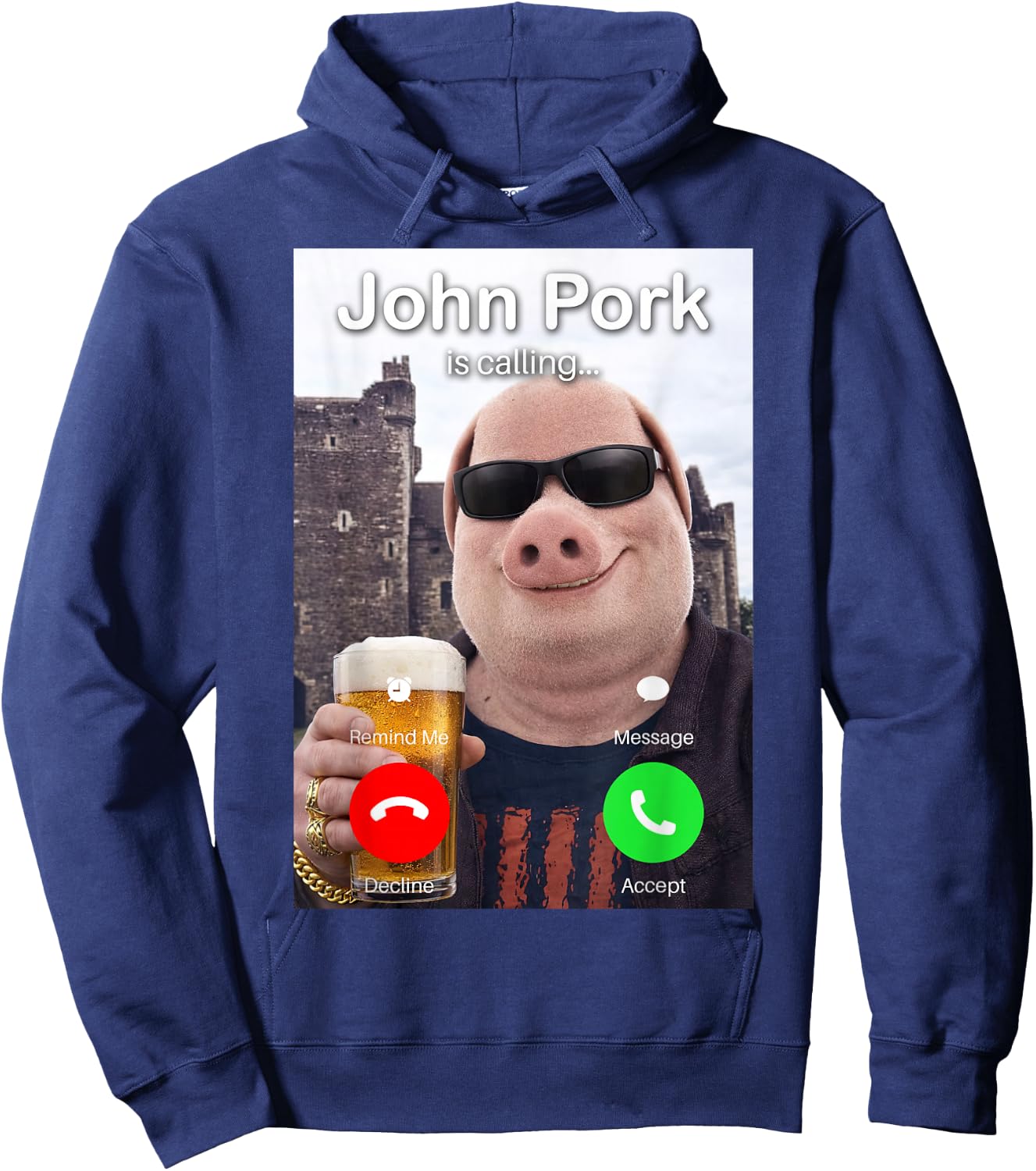 Funny Beer Day John Pork is Calling Meme Hoodie - Hoodie | Navy