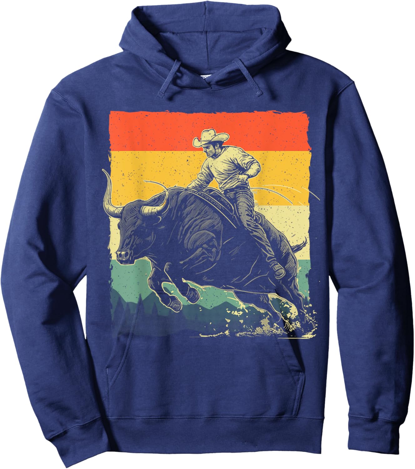 Cool Bull Riding Art Women Boys Cowboy Western Rodeo Hoodie - Hoodie | Navy