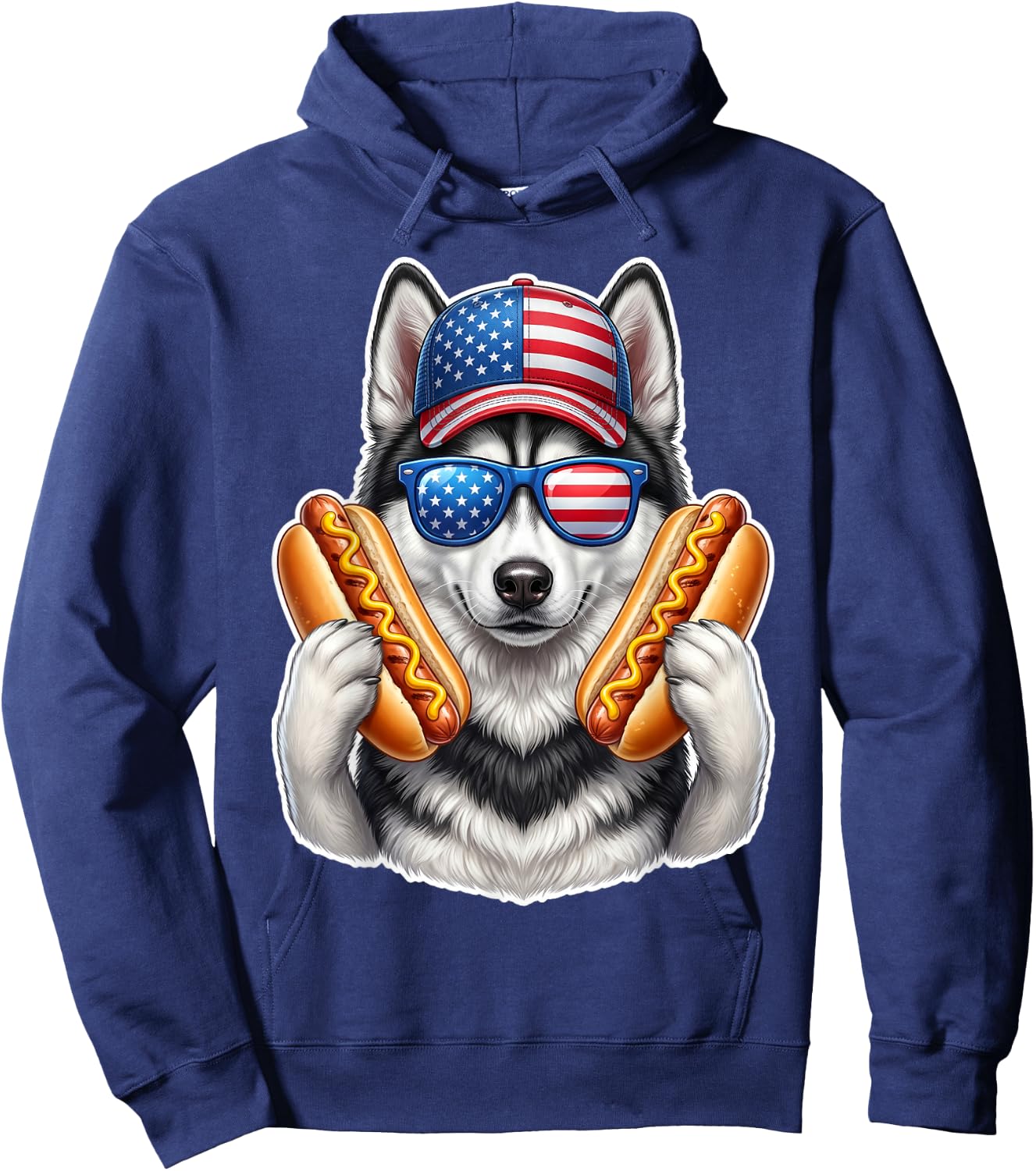 4th of July Hotdog Siberian Husky Funny Patriotic USA Flag Hoodie - Hoodie | Navy