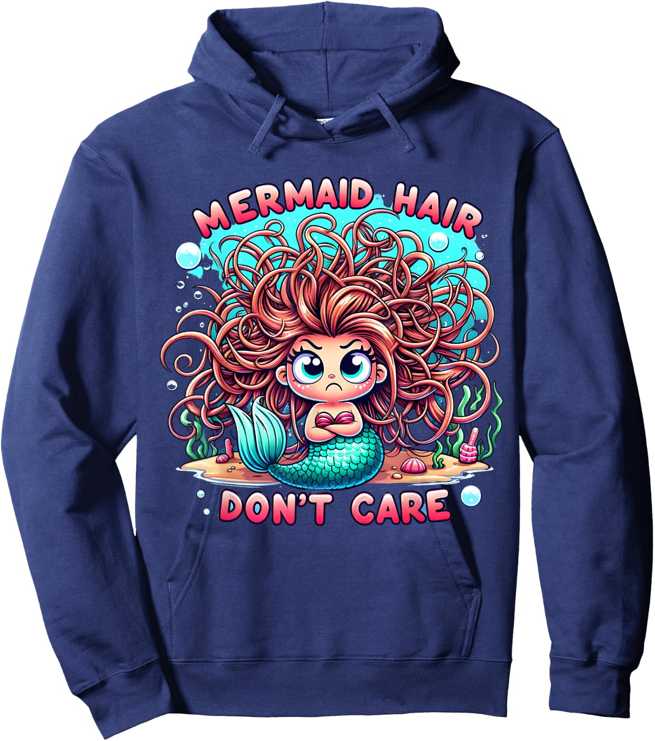 Mermaid Hair Don't Care Core Clothes Cute Women Girls Teens Hoodie - Hoodie | Navy