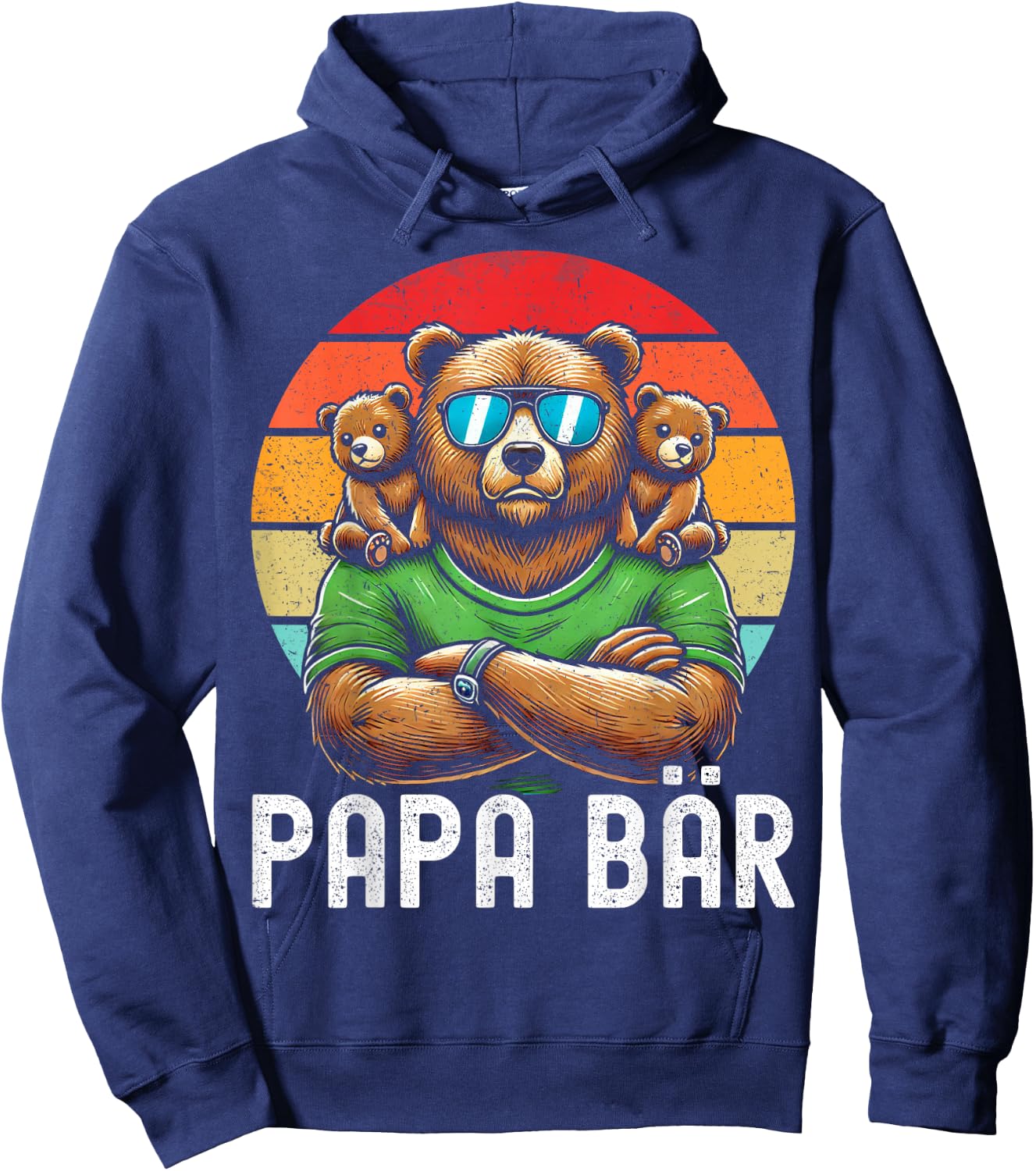 Papa Bär Papa Bear Vatertag Sohn Tochter Elternteil Retro Hoodie - Hoodie | Navy