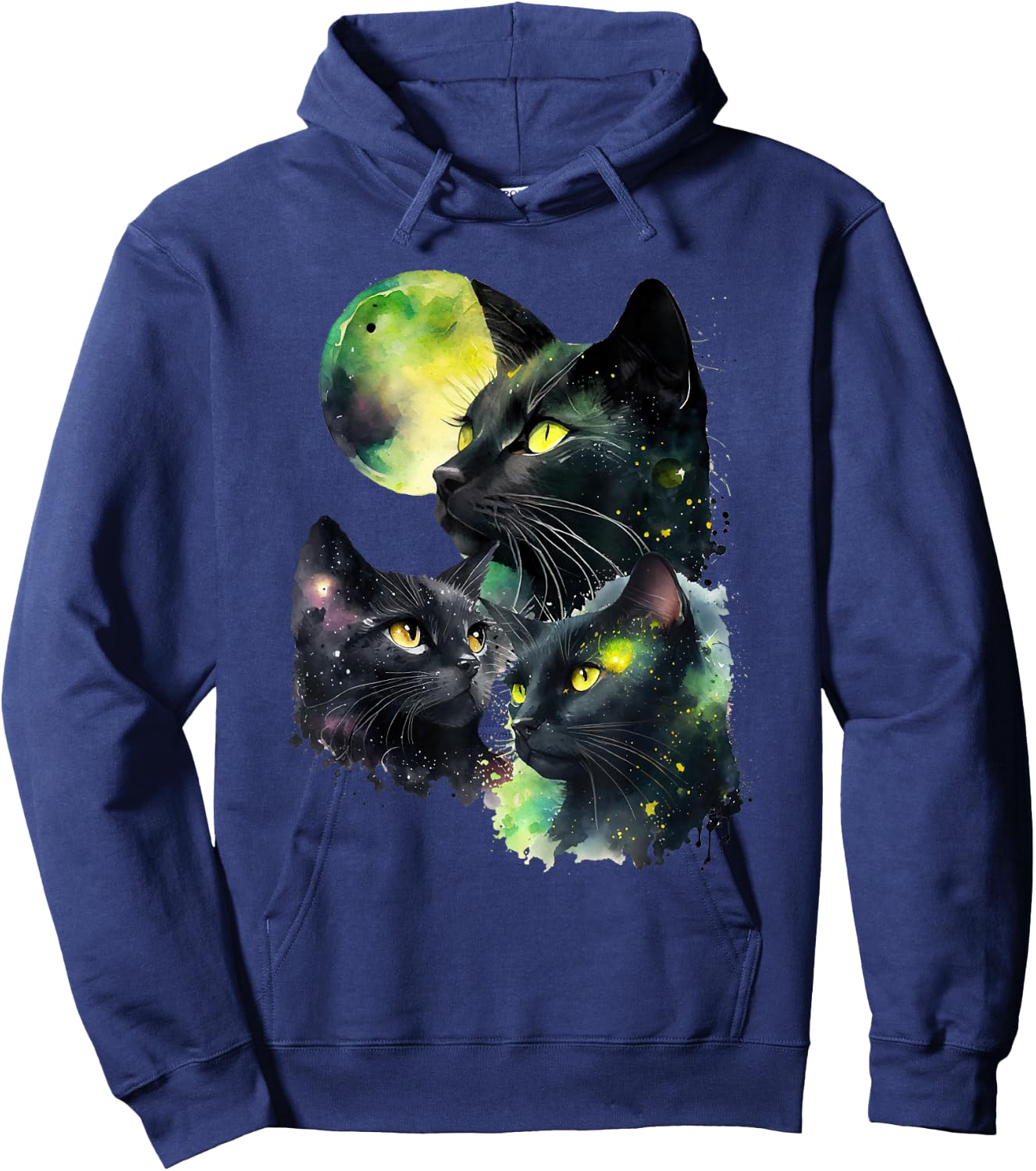 3 Black Cats and the Moon Vintage Style Cats Cute Kitty Hoodie - Hoodie | Navy