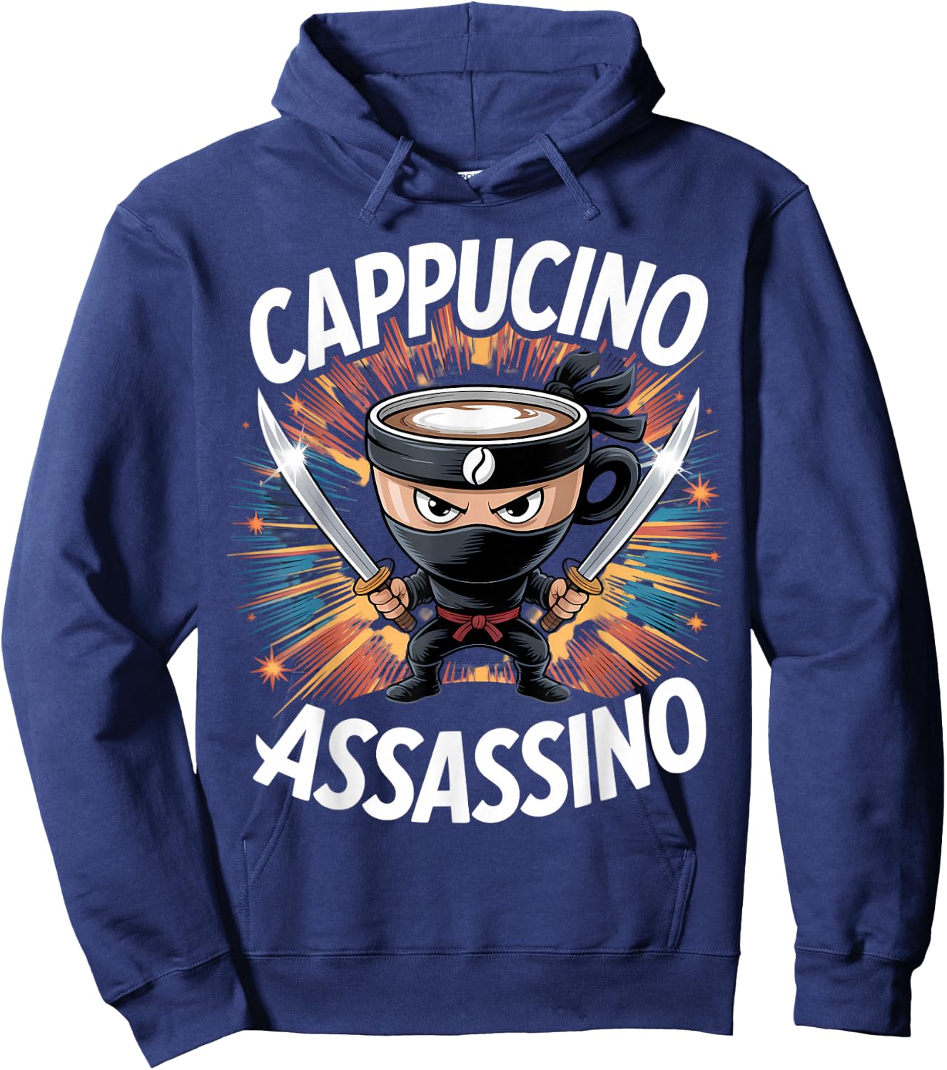 Cappuccino Assassino Brainrot Cafe Italian Assassin Meme Hoodie - Hoodie | Navy