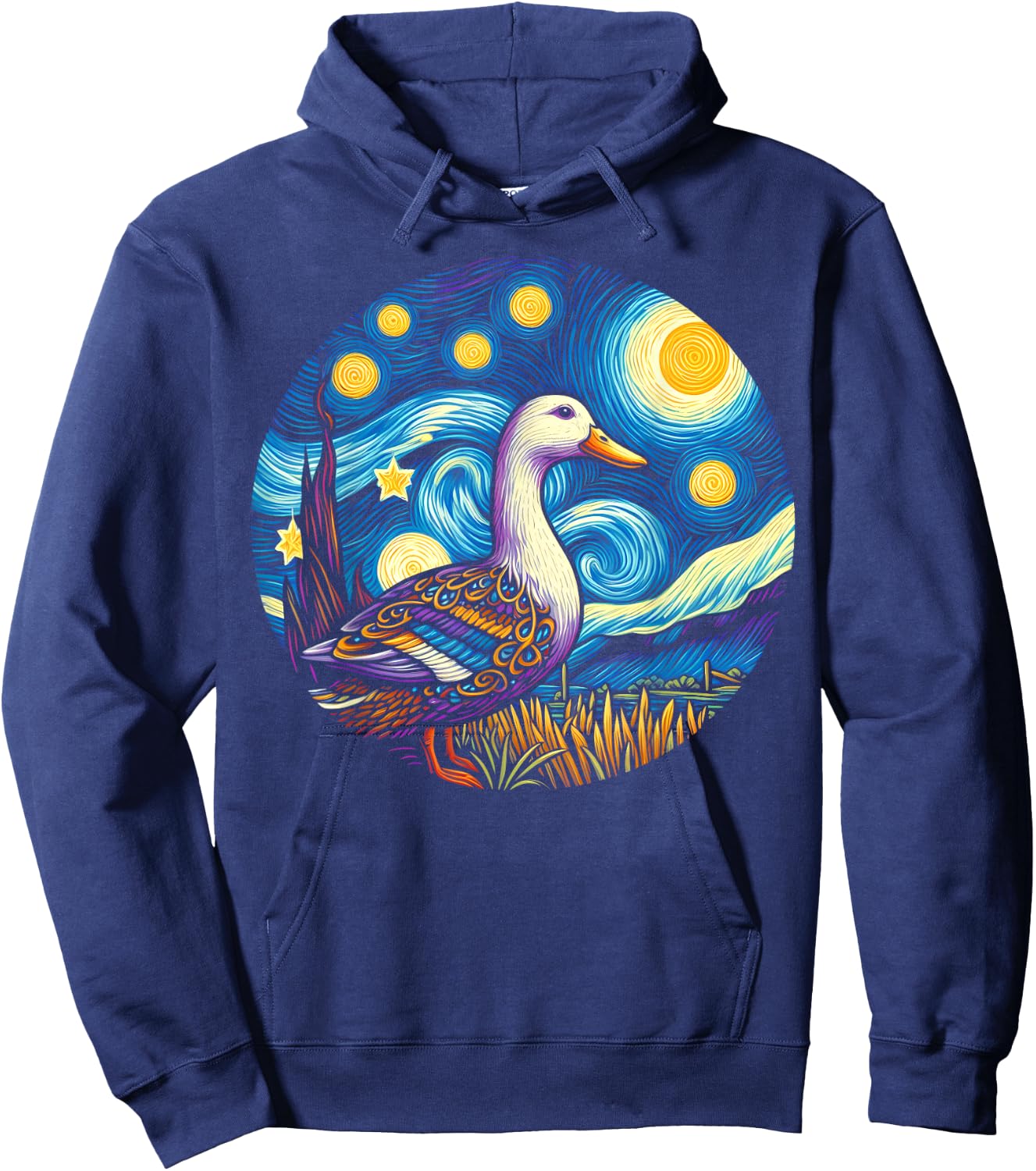 Duck Under Starry Night Sky Art Graphic Christmas Hoodie - Hoodie | Navy