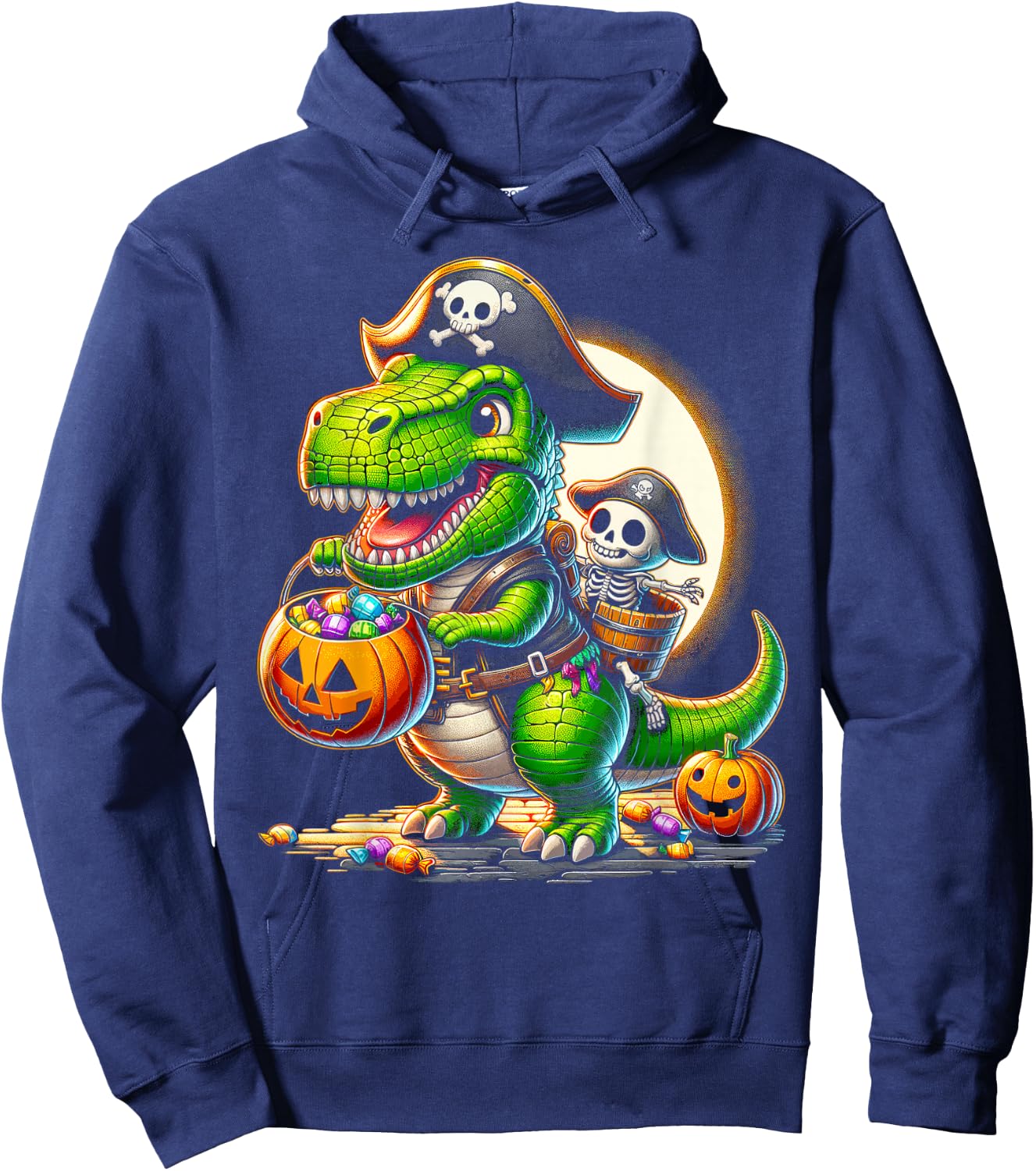 Halloween Funny T Rex Dinosaur Pirate Boys Trick Treat Hoodie - Hoodie | Navy