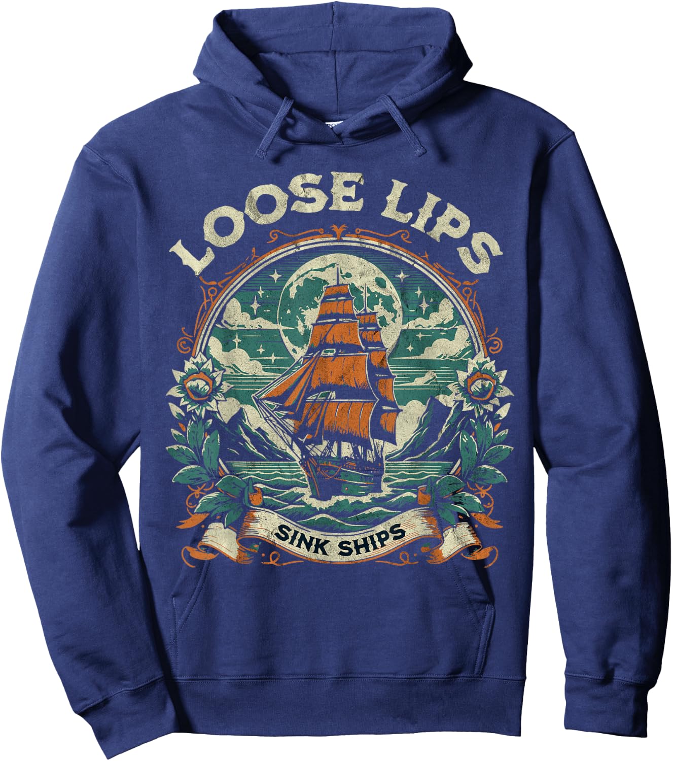 Vintage Loose Lips Sink Ships Traditional Nautical Sailor Hoodie - Hoodie | Navy