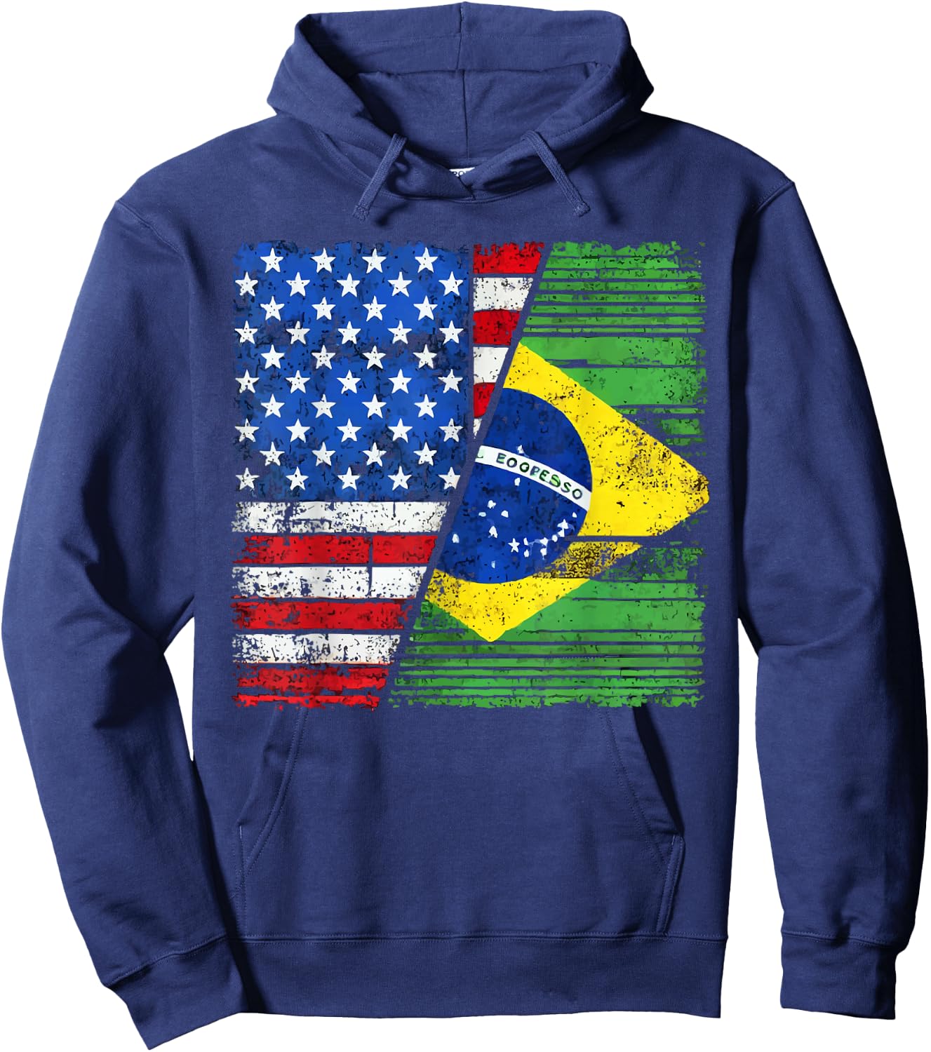 Half American Half Brazilian USA Flag Brazil America Hoodie - Hoodie | Navy