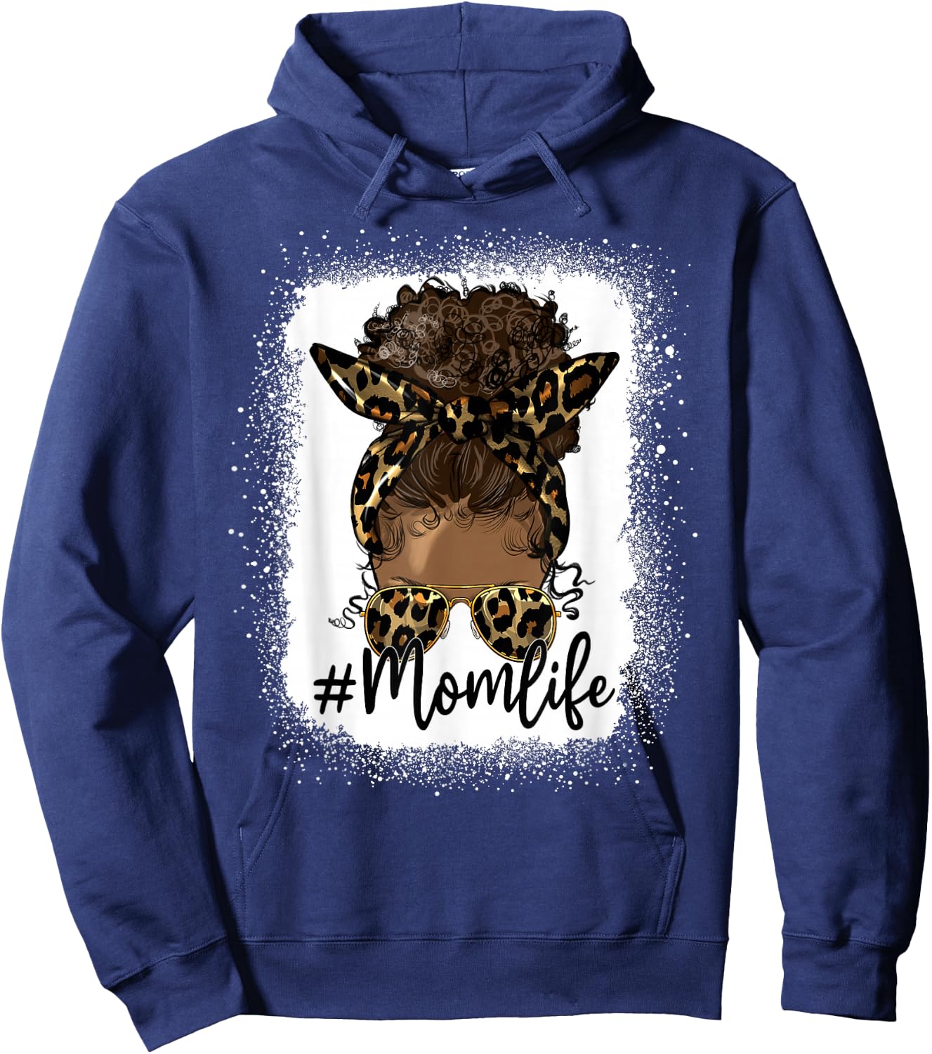 Mom Life Black Women Afro Messy Bun Leopard Mother's Day Hoodie - Hoodie | Navy