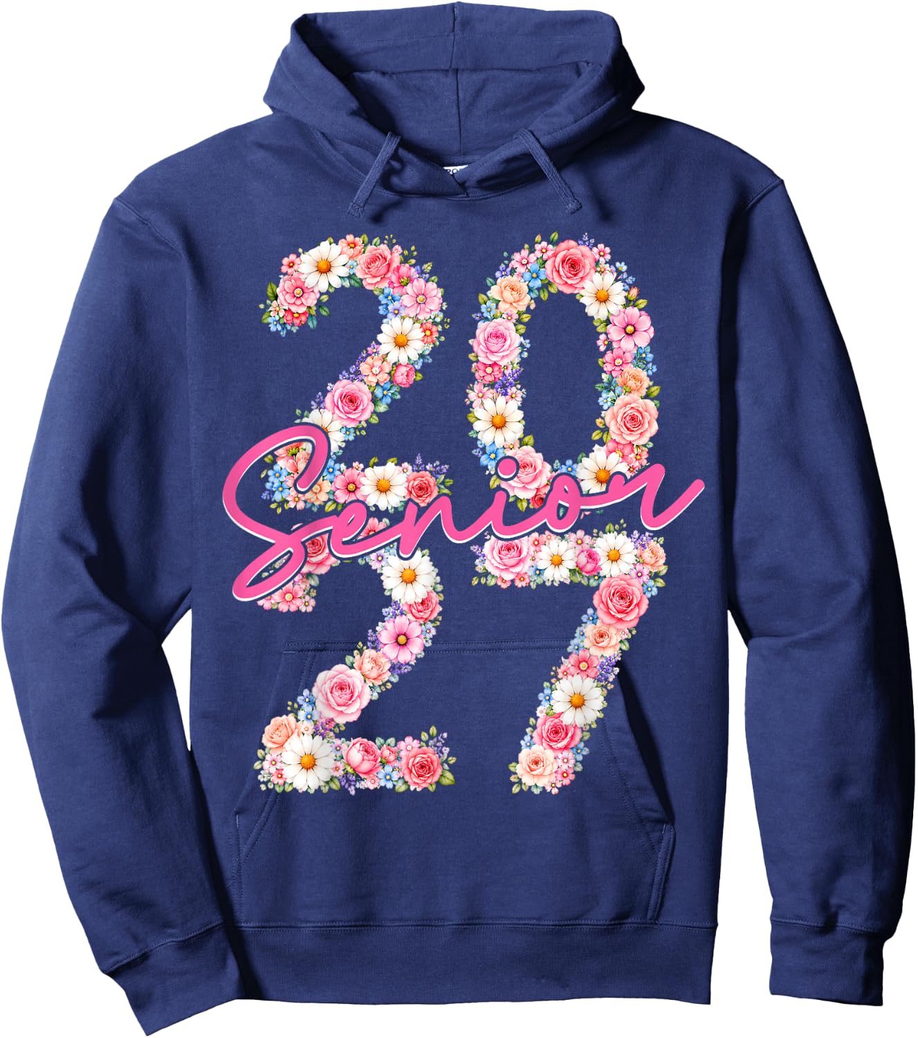 Girl Senior 2027 Floral Flower Class of 2027 Graduation Grad Hoodie - Hoodie | Navy