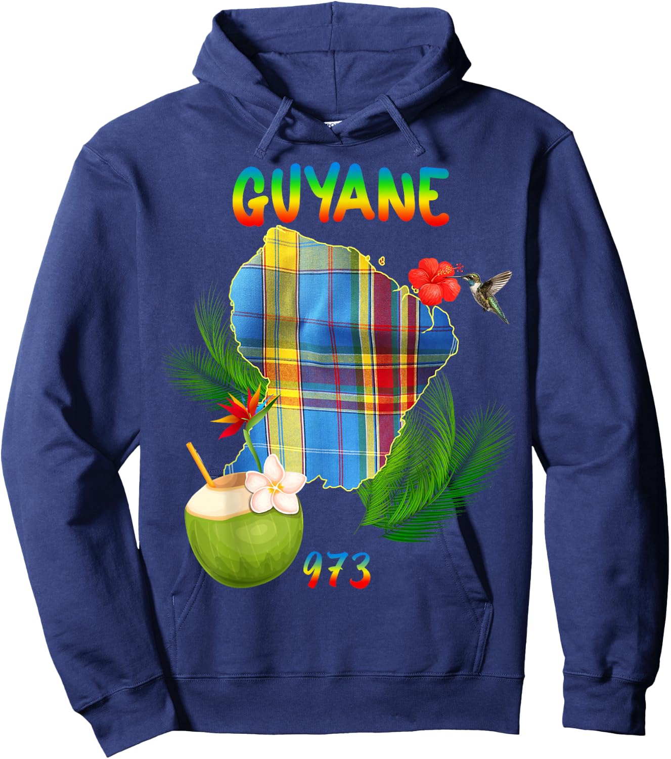 Beautiful French Guiana 973 Madras Hibiscus Hummingbird Coconut Hoodie - Hoodie | Navy