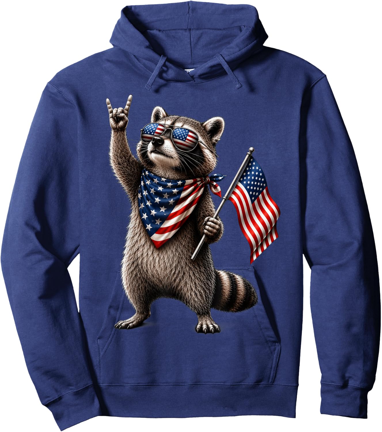 Patriotic Raccoon USA Flag Vintage Fourth of July Hoodie - Hoodie | Navy