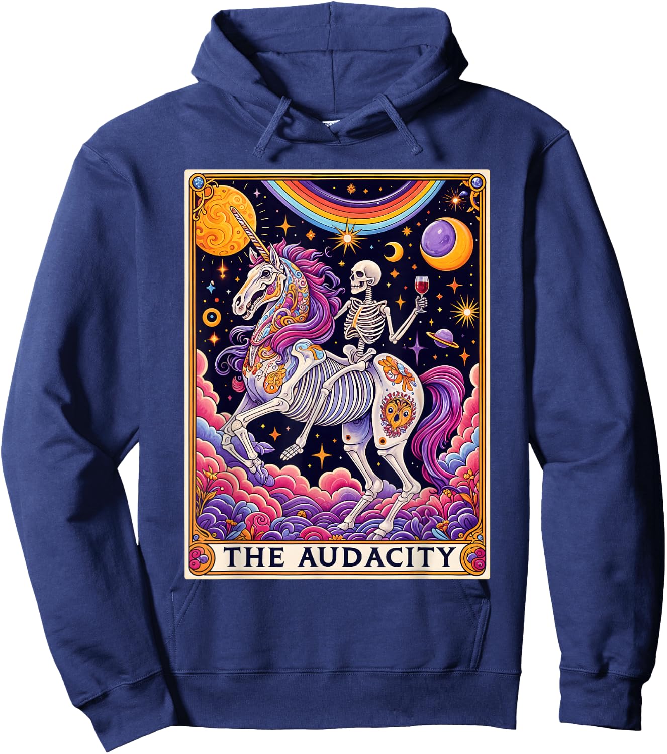 The Audacity Tarot Card Shirt Rainbow Skeleton Unicorn Lovers , black Hoodie - Hoodie | Navy