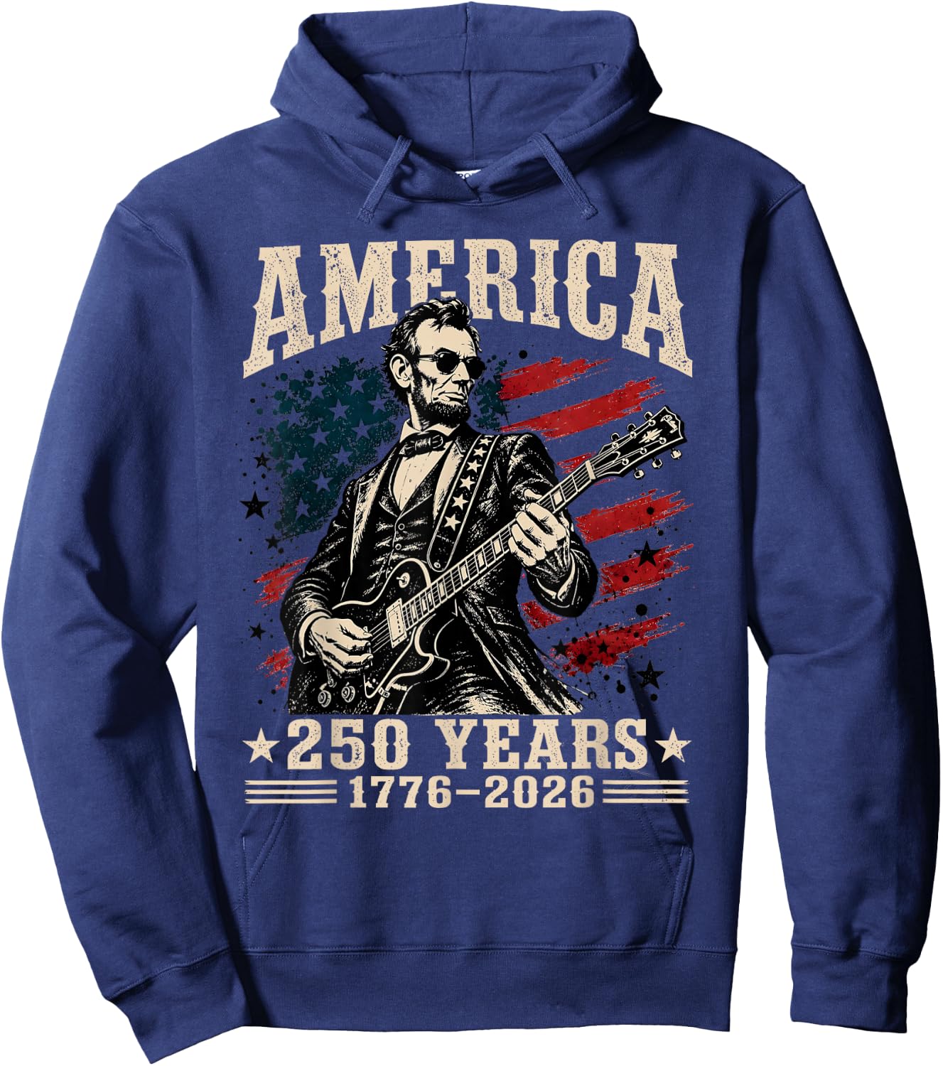 Vintage Abraham Lincoln Abe Lincoln Playing Guitar 250 Years Hoodie - Hoodie | Navy