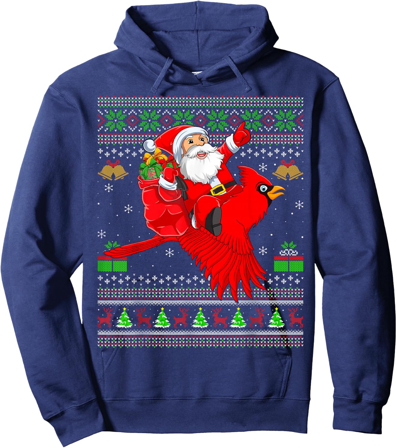 Ugly Xmas Sweater Funny Santa Riding Cardinal Bird Christmas Hoodie - Hoodie | Navy