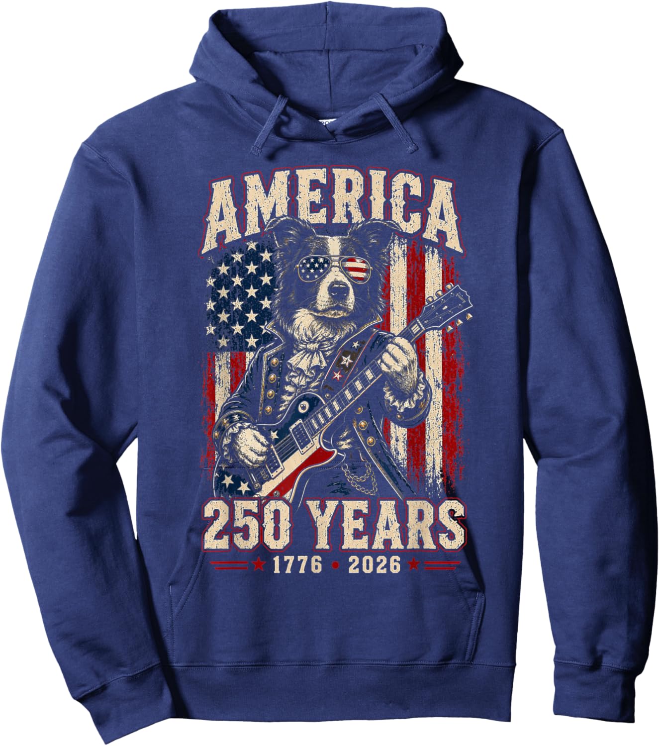 250 Years America Border Collie Patriotic USA 4th of July Hoodie - Hoodie | Navy