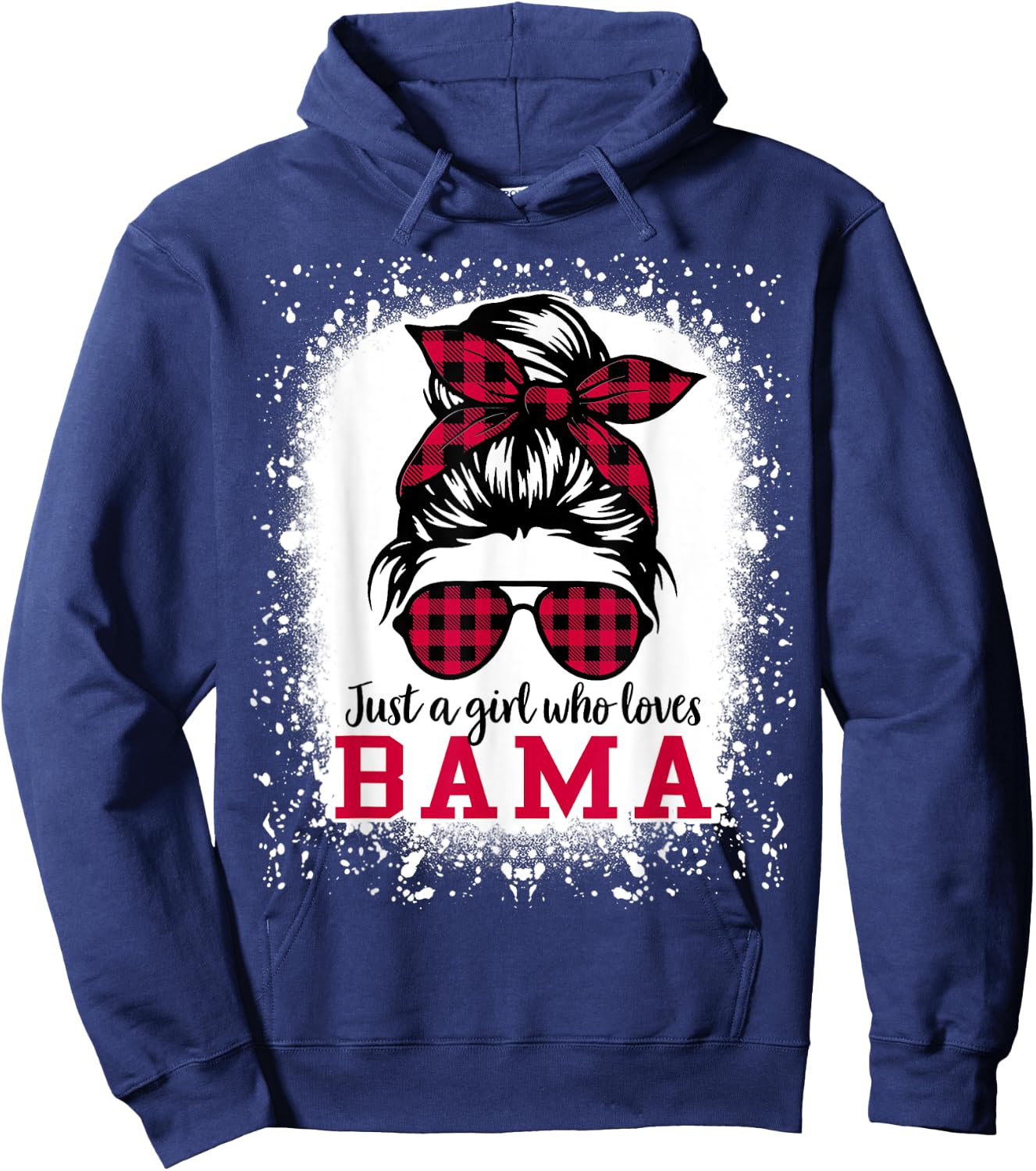BAMA ALABAMA Women Girls Messy Bun Hair, Alabama State Pride Hoodie - Hoodie | Navy
