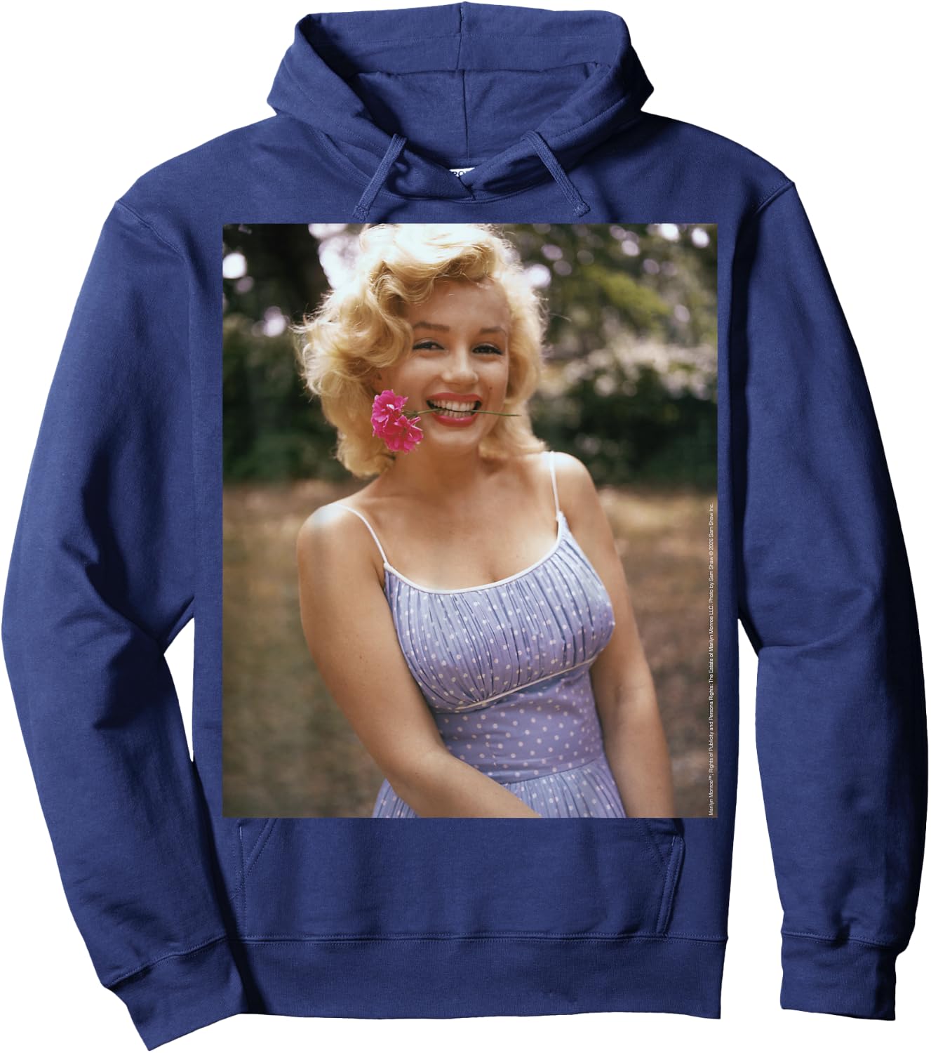 Blue Dress Smiling with Flower Color Portrait by Sam Shaw Hoodie - Hoodie | Navy