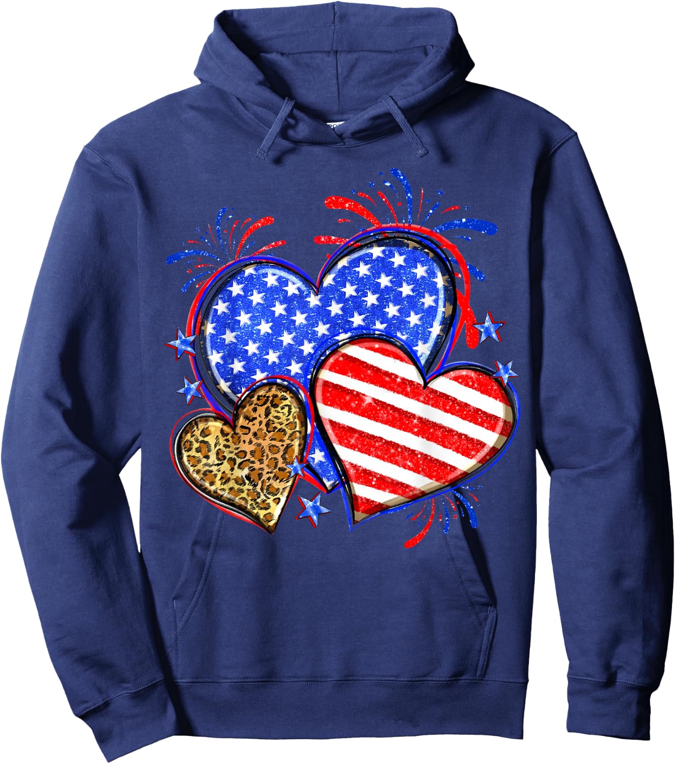USA Flag Heart 4th Of July Leopard Patriotic Red White Blue Hoodie - Hoodie | Navy
