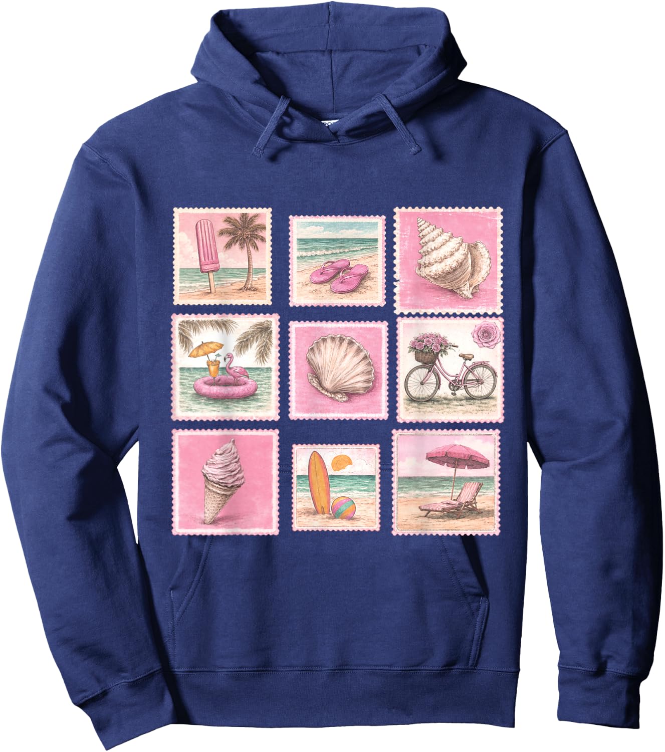 Vintage Beach Summer Beachy Stamp Cute Sea Lover Hoodie - Hoodie | Navy