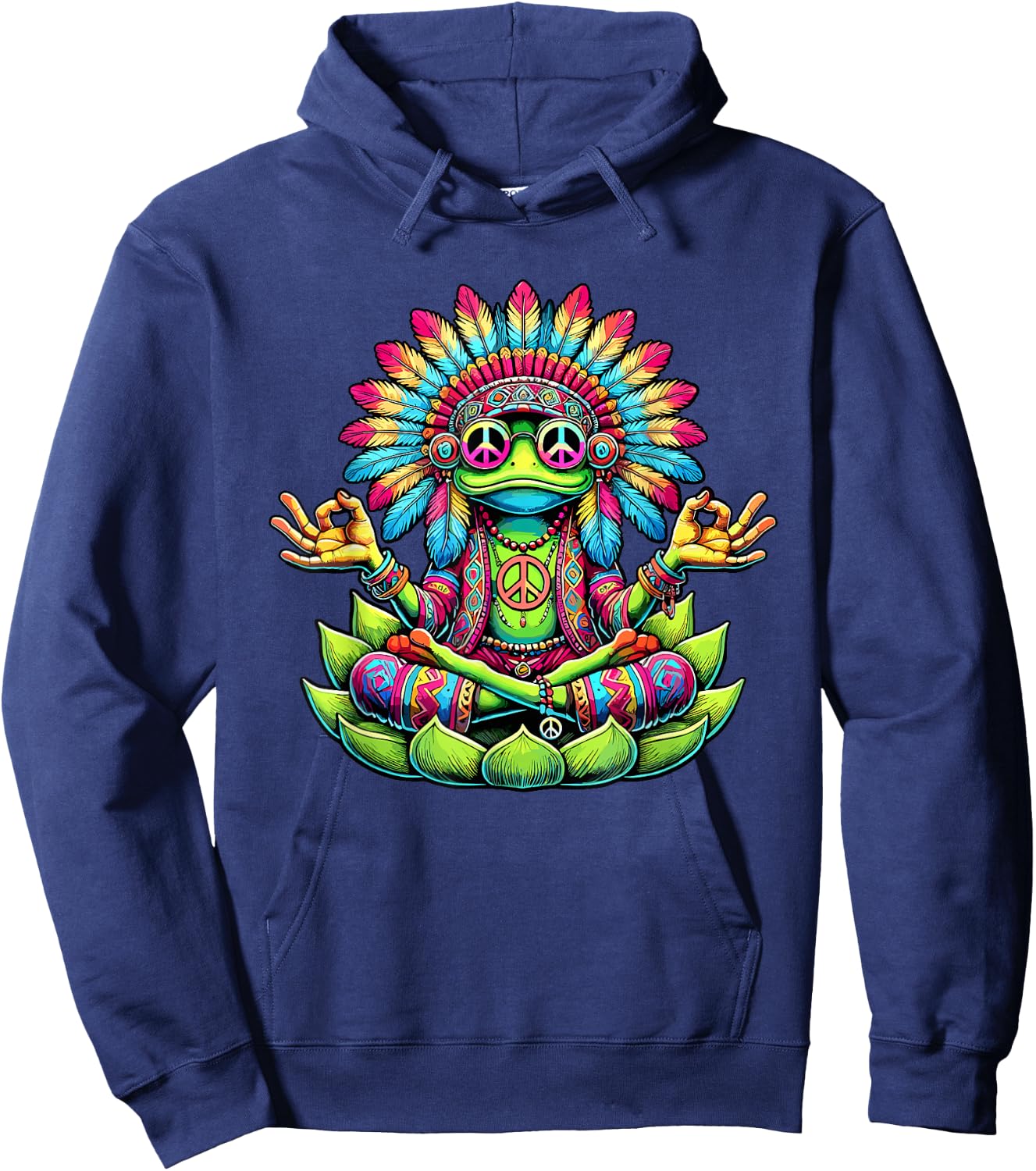 Hippie Frog 60s 70s Costume Sunglasses Peace Sign , Black, S Hoodie - Hoodie | Navy