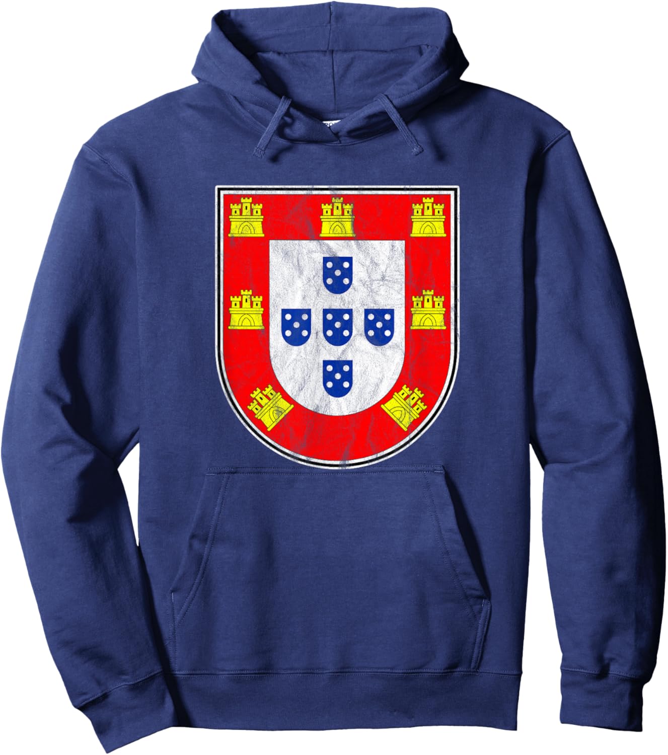 Portugal Quinas - Portuguese Flag Retro Distressed Hoodie - Hoodie | Navy