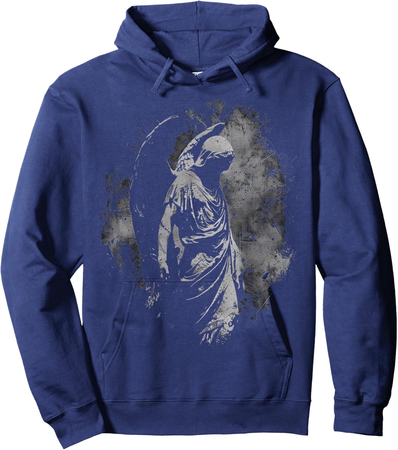 Goth Angel Fallen Statue Dark Art Occult Grunge Alt Horror , Small, Black Hoodie - Hoodie | Navy