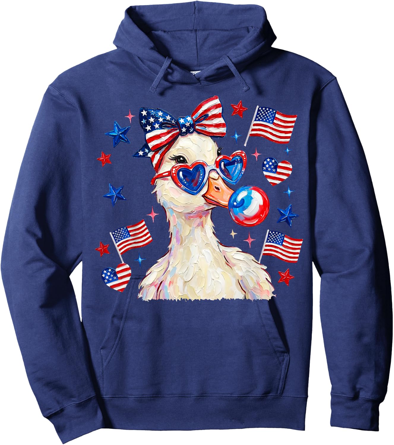 Patriotic Goose Chill the Fourth Out Bubble Gum 4th of July Hoodie - Hoodie | Navy
