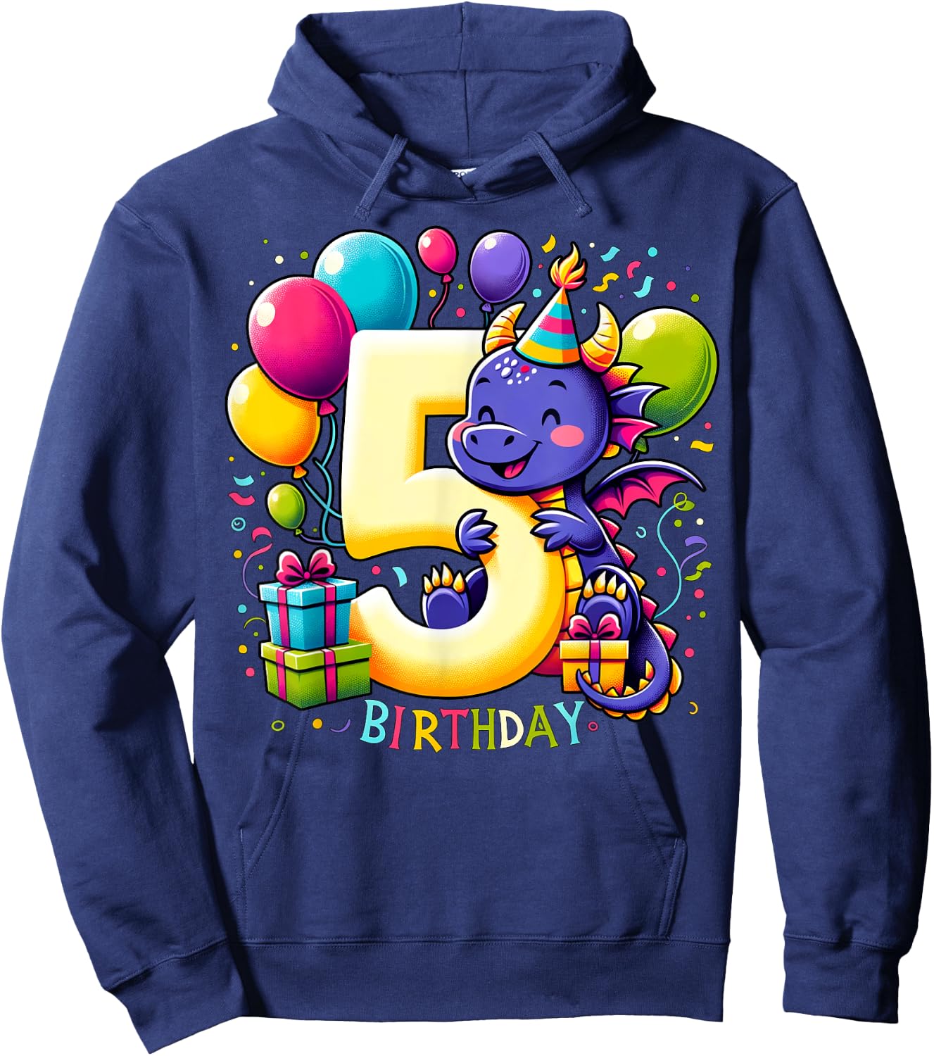 Boys, Girls, Kids turnung 5 birthday Dragon 5th Bday Hoodie - Hoodie | Navy