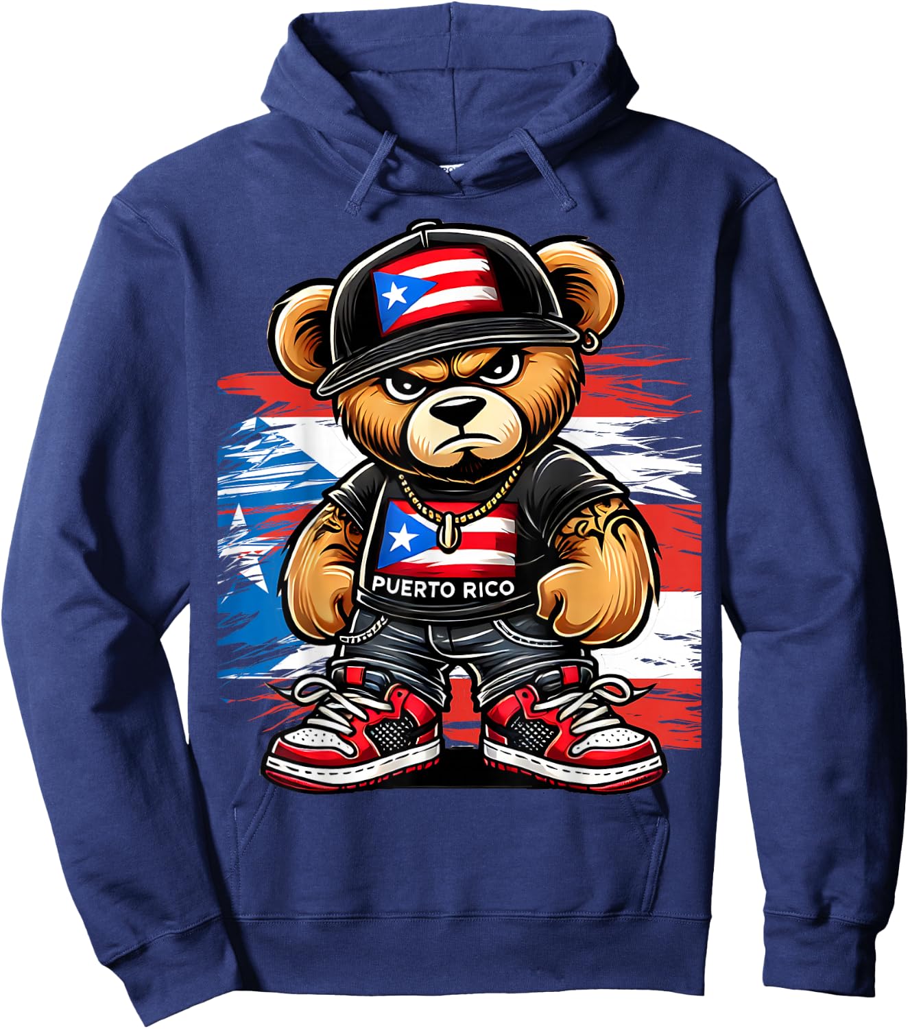 Cute Teddy Bear Puerto Rico Flag Boricua Puerto Rican Hoodie - Hoodie | Navy