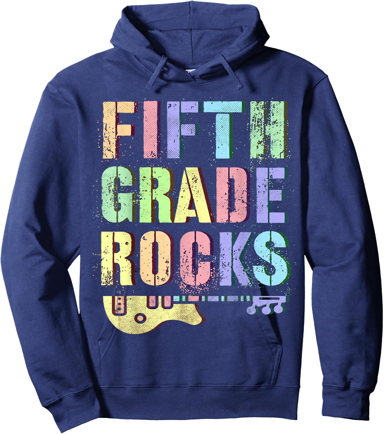 Retro 5th GRADE ROCKS Teacher Rockstar Squad Fifth Grader Hoodie - Hoodie | Navy