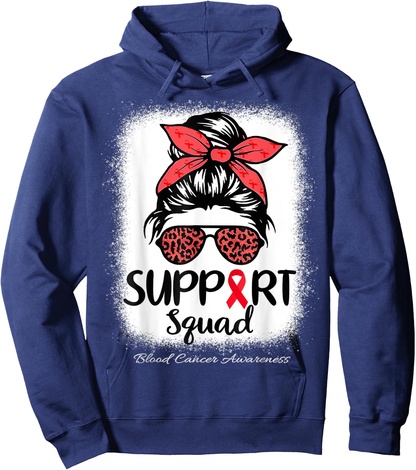 Support Squad Messy Bun Blood Cancer Awareness supporter Red Hoodie - Hoodie | Navy