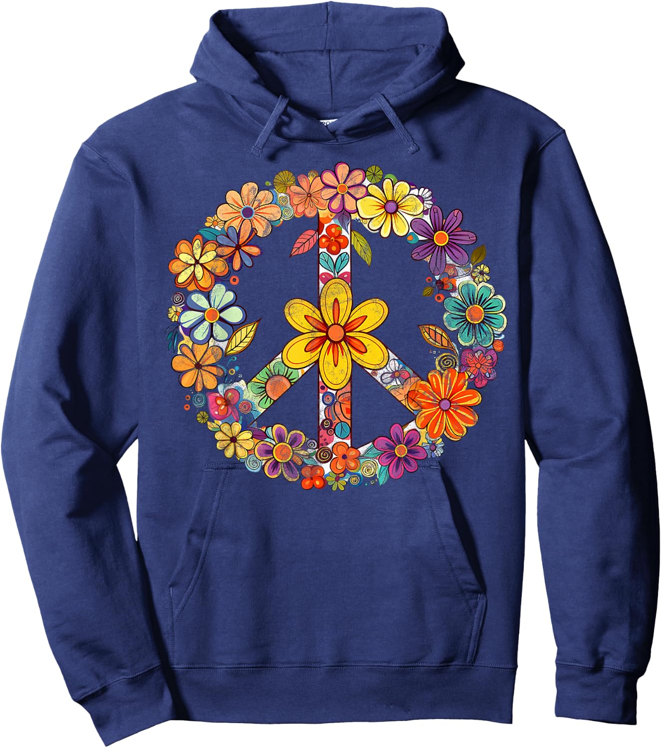 Groovy Tie Dye Peace Love Flowers Retro Hippie , black Hoodie - Hoodie | Navy