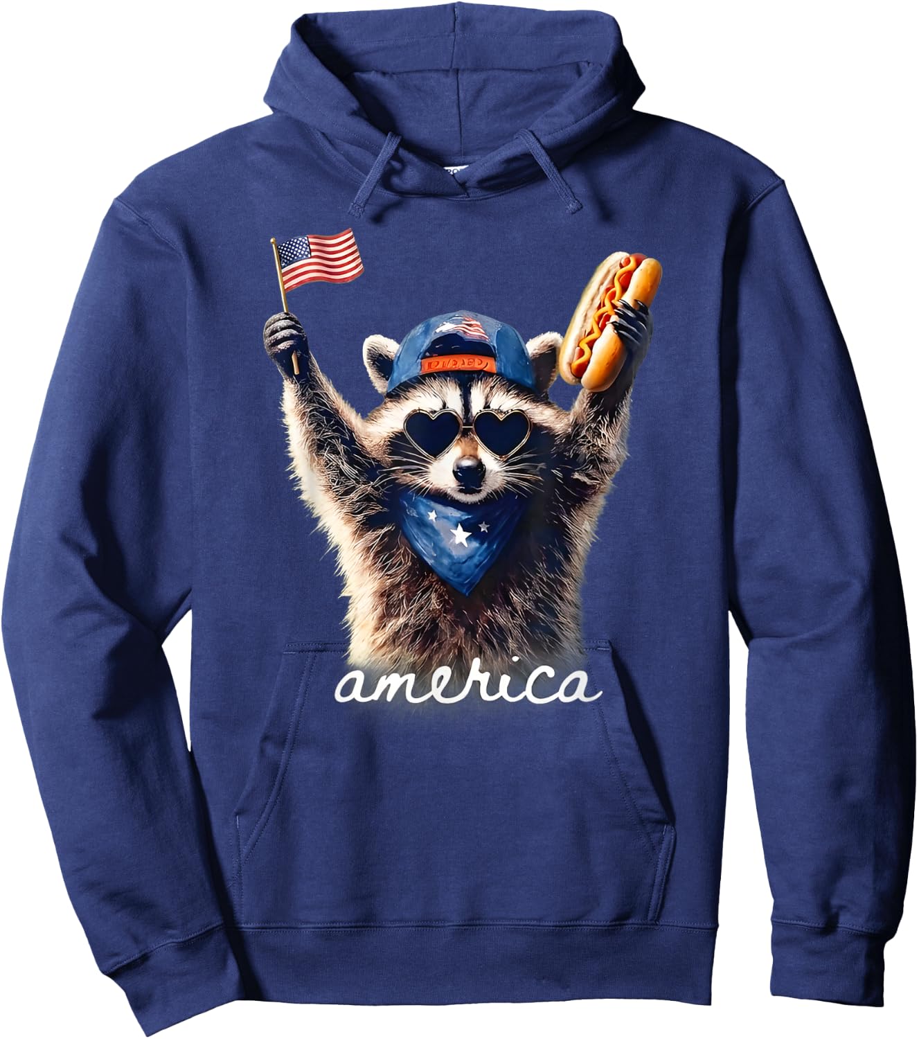 Feral Free American Racoon Funny 4th of July Graphic Hoodie - Hoodie | Navy