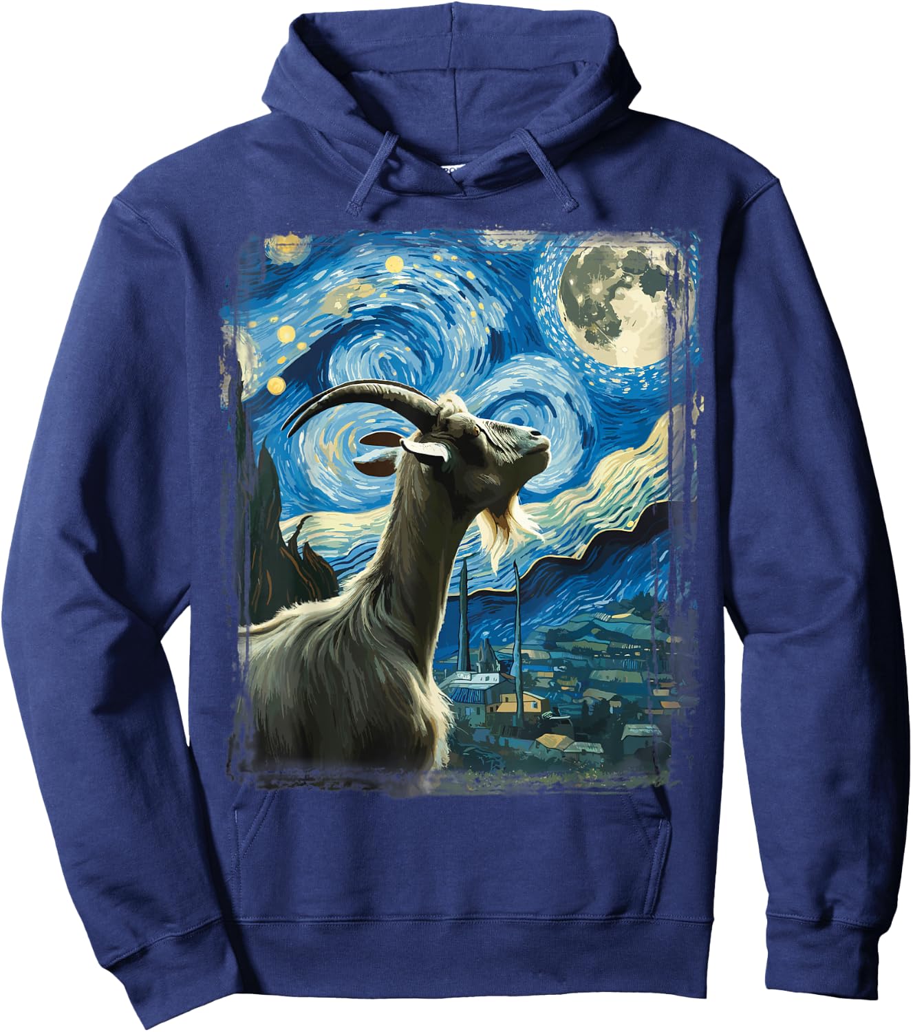 Goat Star Gazer - Artistic Van Gogh Style Starry Night Goat Hoodie - Hoodie | Navy