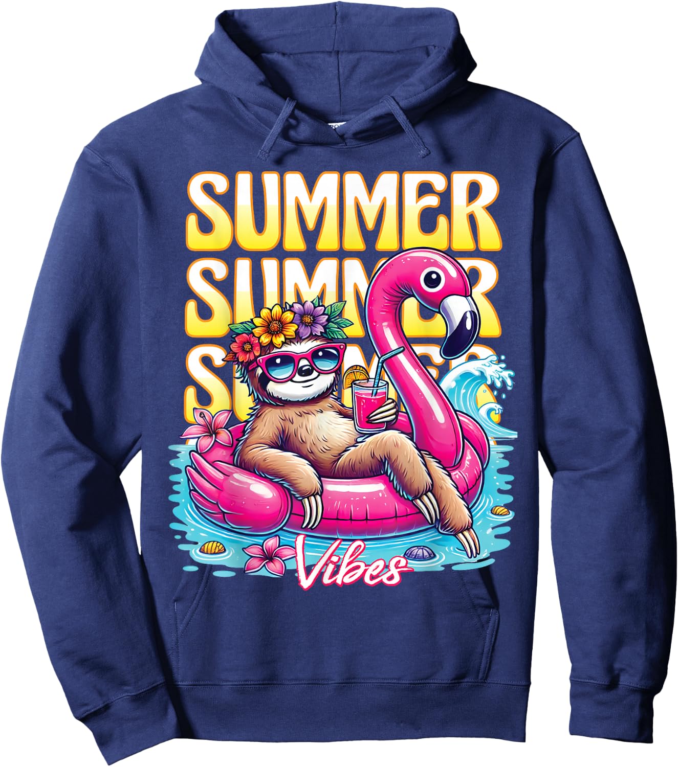 Summer Vibes Funny Sloth Sunglasses Beach Cute Vacation Hoodie - Hoodie | Navy
