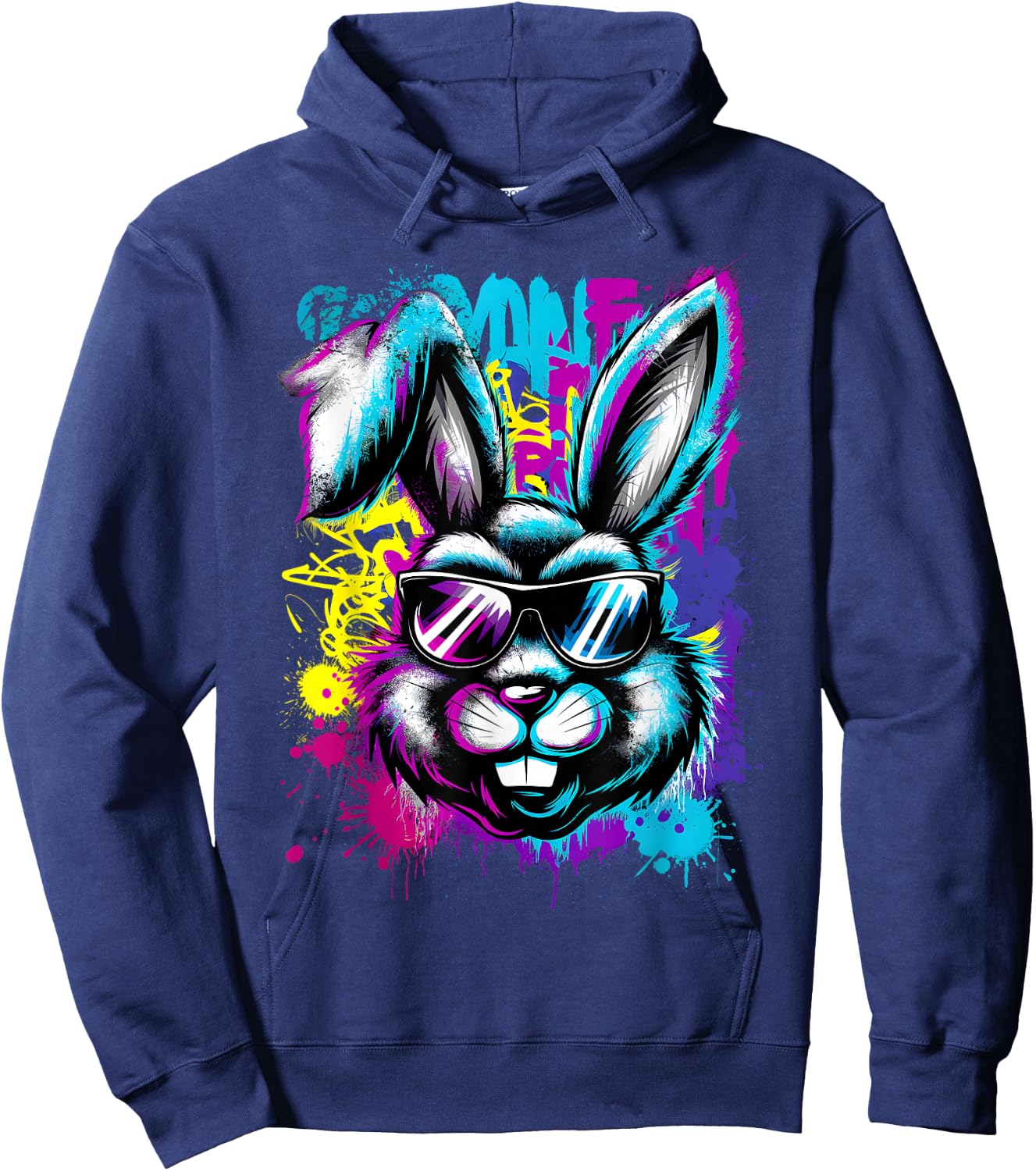 Happy Easter Graffiti Bunny Face Boys Girls Kids Easter Hoodie - Hoodie | Navy