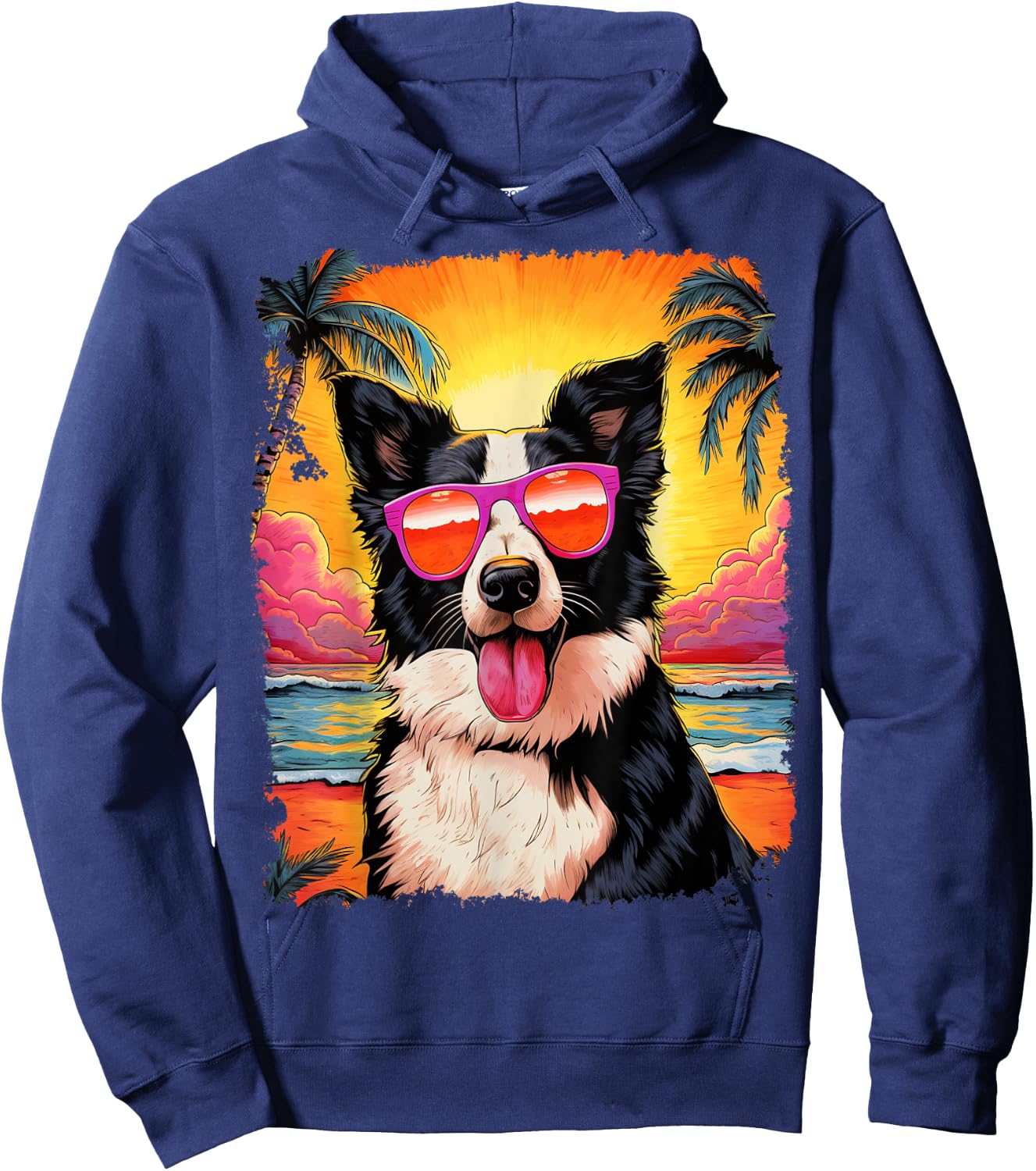 Pop Art Dog Border Collie Hawaiian Hoodie - Hoodie | Navy