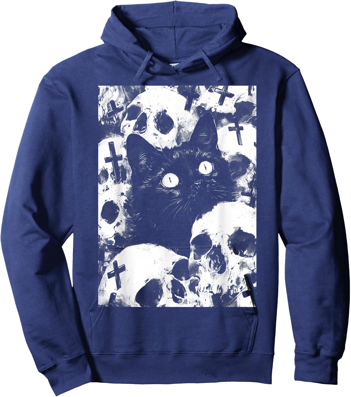 Satanic Occult Cat Goth Grunge Black Metal Crust Punk Hoodie - Hoodie | Navy