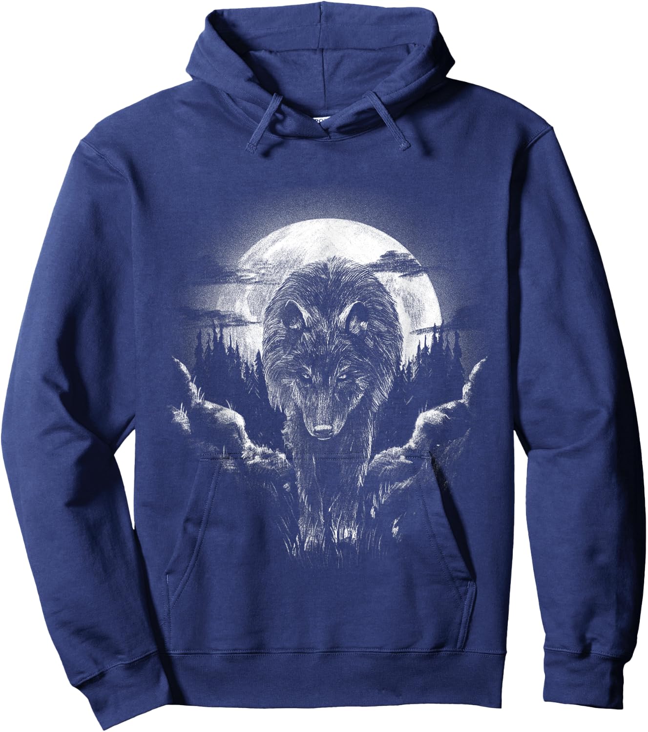 Wolf Animal Moon Drawing Animal Motif Wolf , black, s Hoodie - Hoodie | Navy