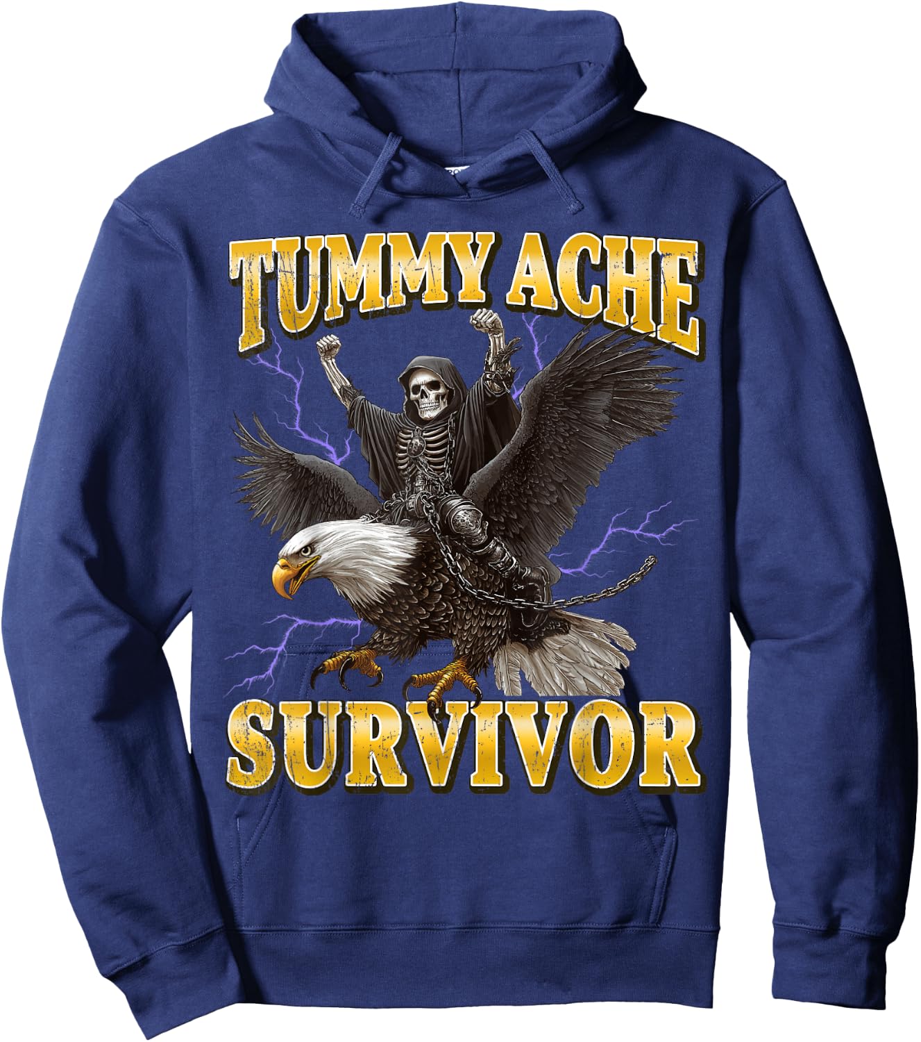 Tummy Ache Survivor Hard Skeleton Meme Hoodie - Hoodie | Navy
