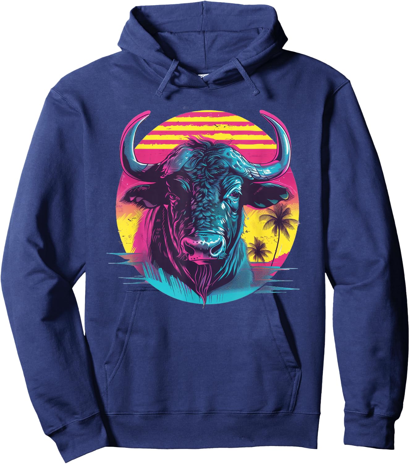 Water Buffalo Synthwave Hoodie - Hoodie | Navy